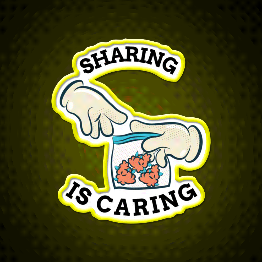 Sharing Is Caring Hemp Inspired Green Leaf Led Neon Sign Rgb Color - Custom LED neon sign front view