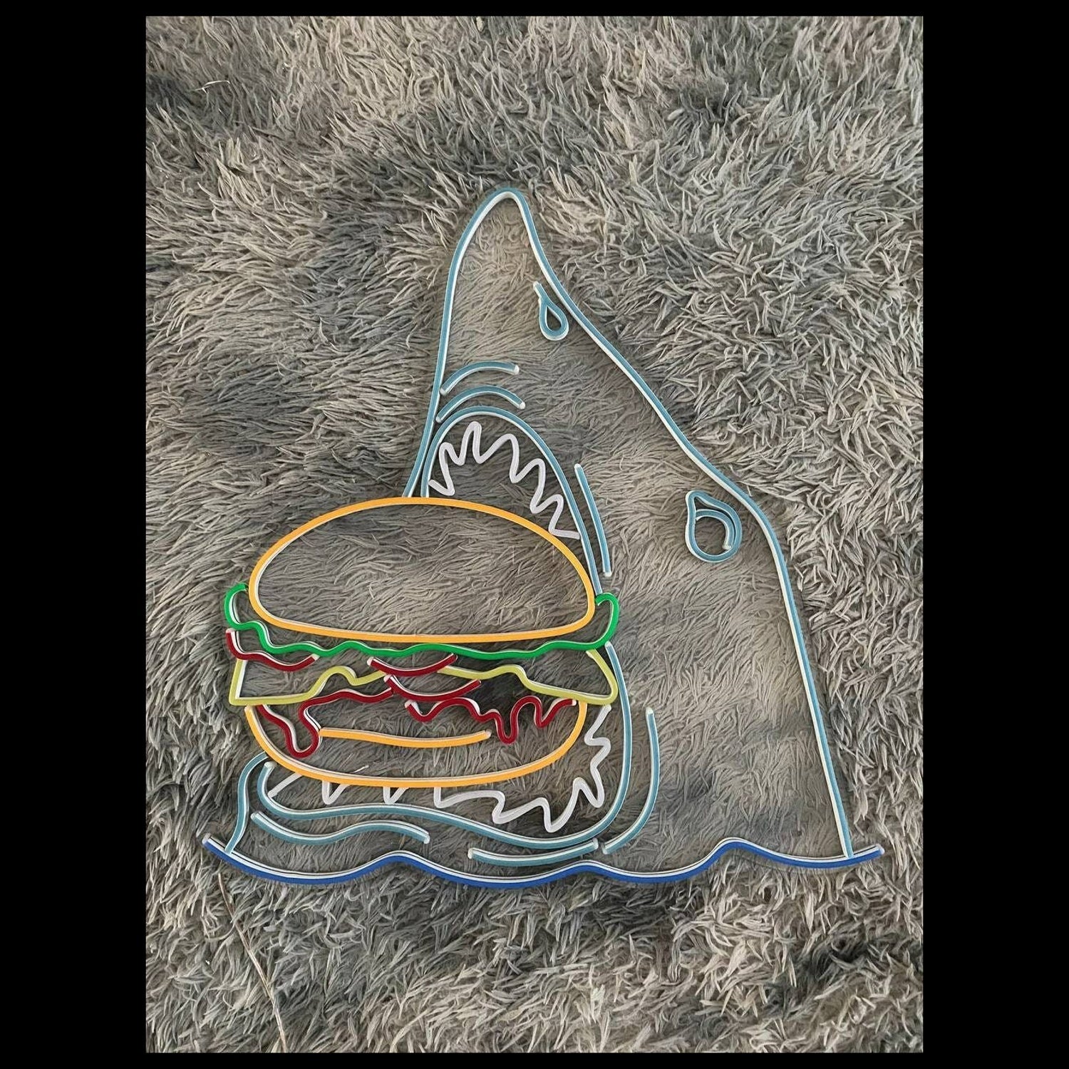 Shark Eat Hamburger Led Neon Sign Funny Shark Neon Light - Shineneon