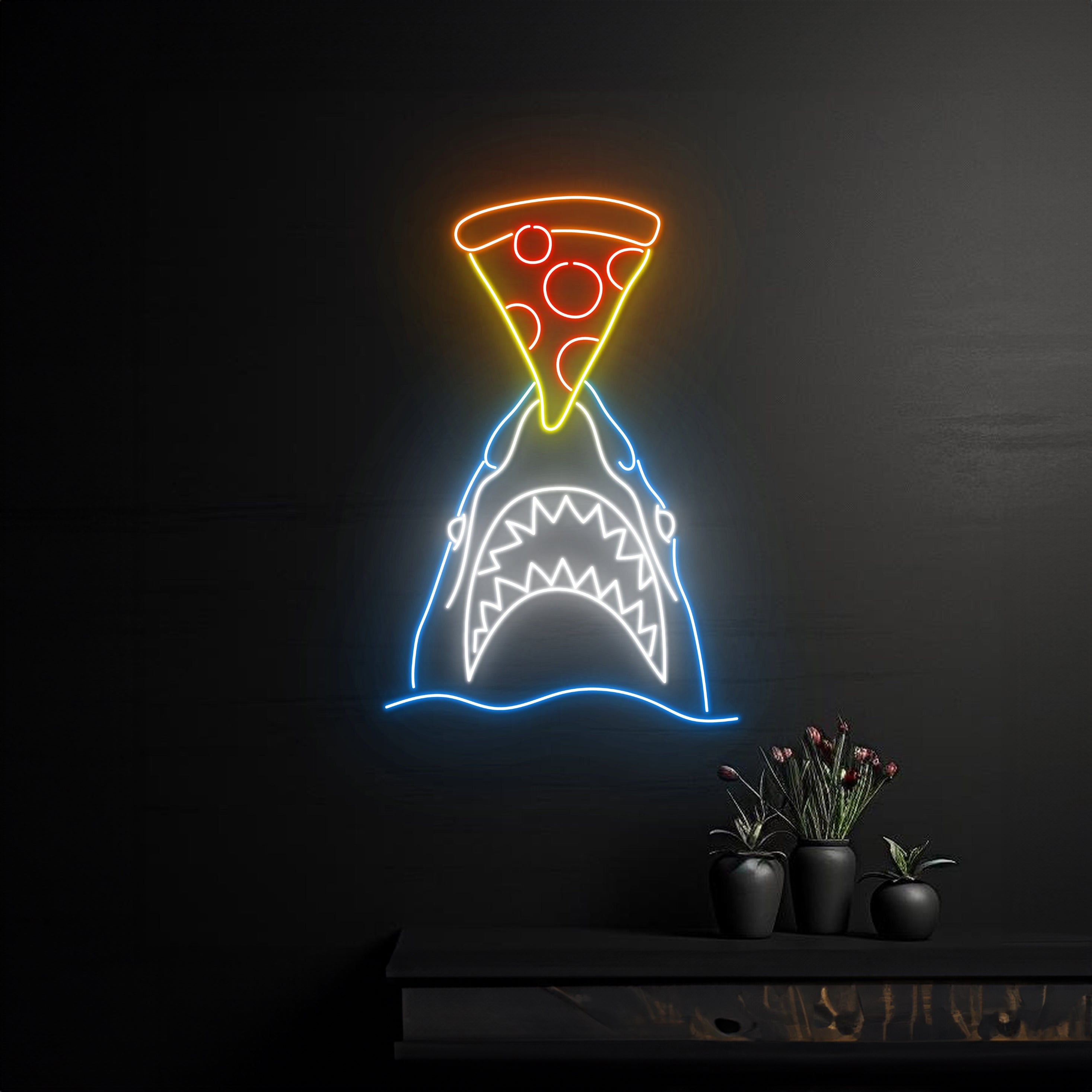 Shark Eating Pizza Neon Sign Shark Pizza Restaurant Room Wall Art Decor | Shineneon