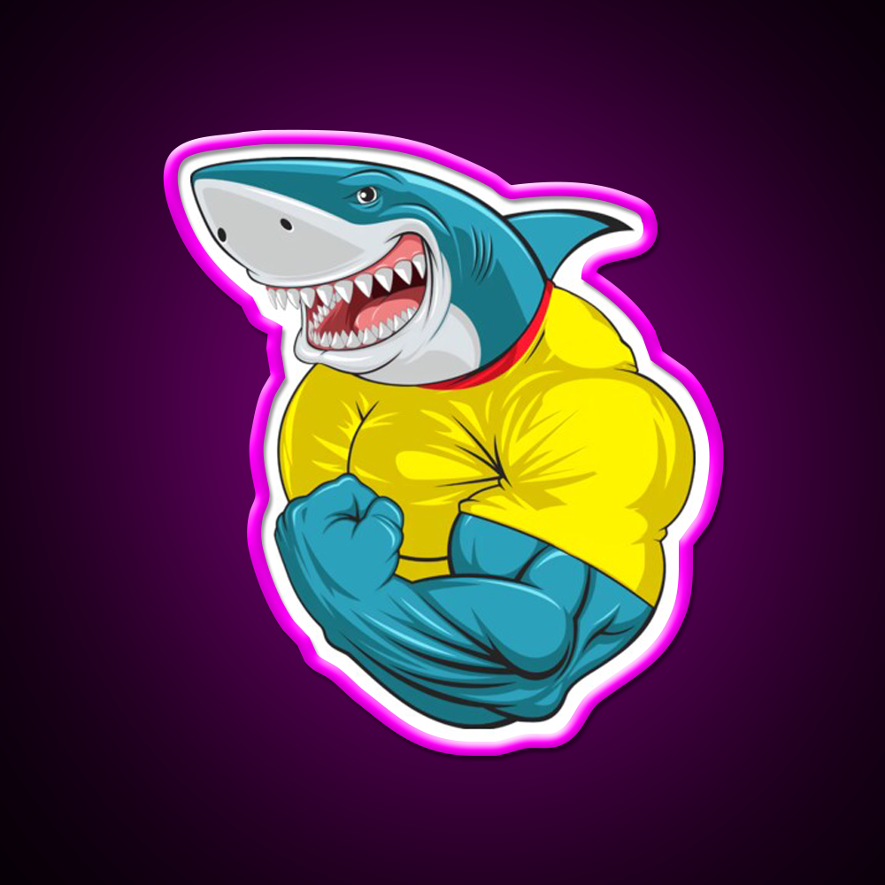 Shark Flex 3 Gym Fitness Led Neon Sign Rgb Color - Neon sign mounted on wall in room