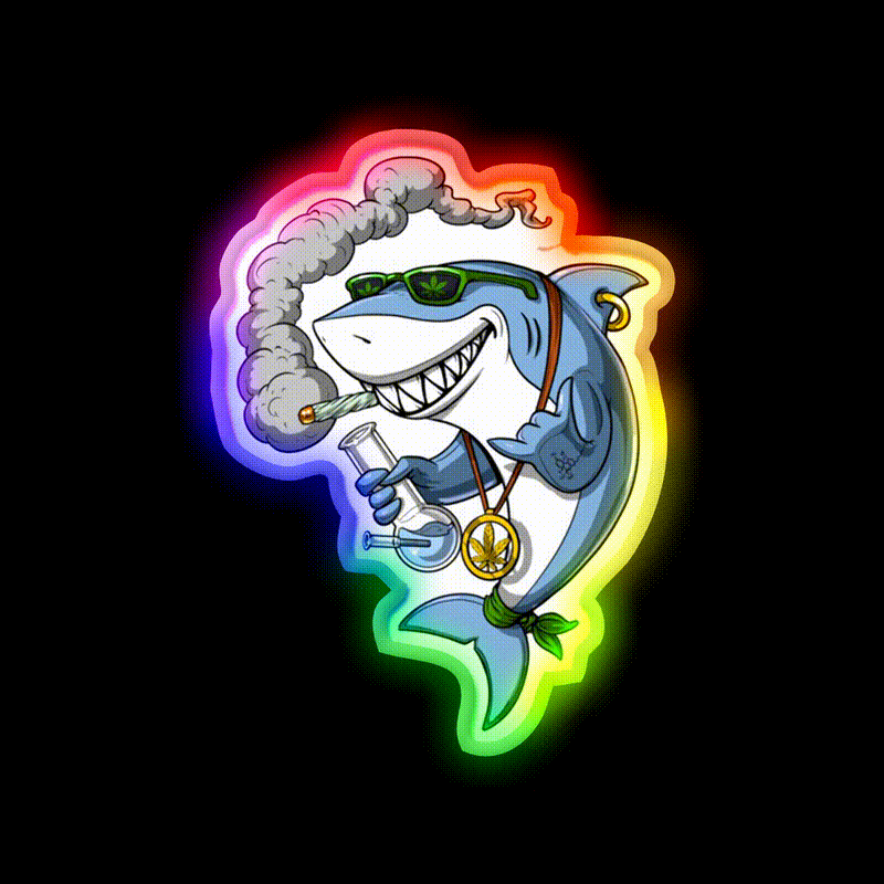 Shark Stoner Weed Hemp Inspired Green Leaf Led Neon Sign Rgb Color