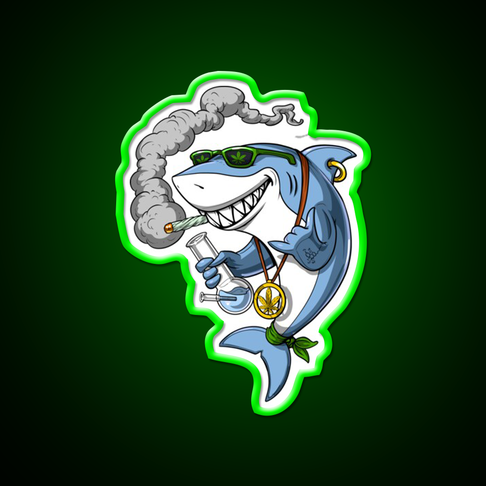 Shark Stoner Weed Hemp Inspired Green Leaf Led Neon Sign Rgb Color