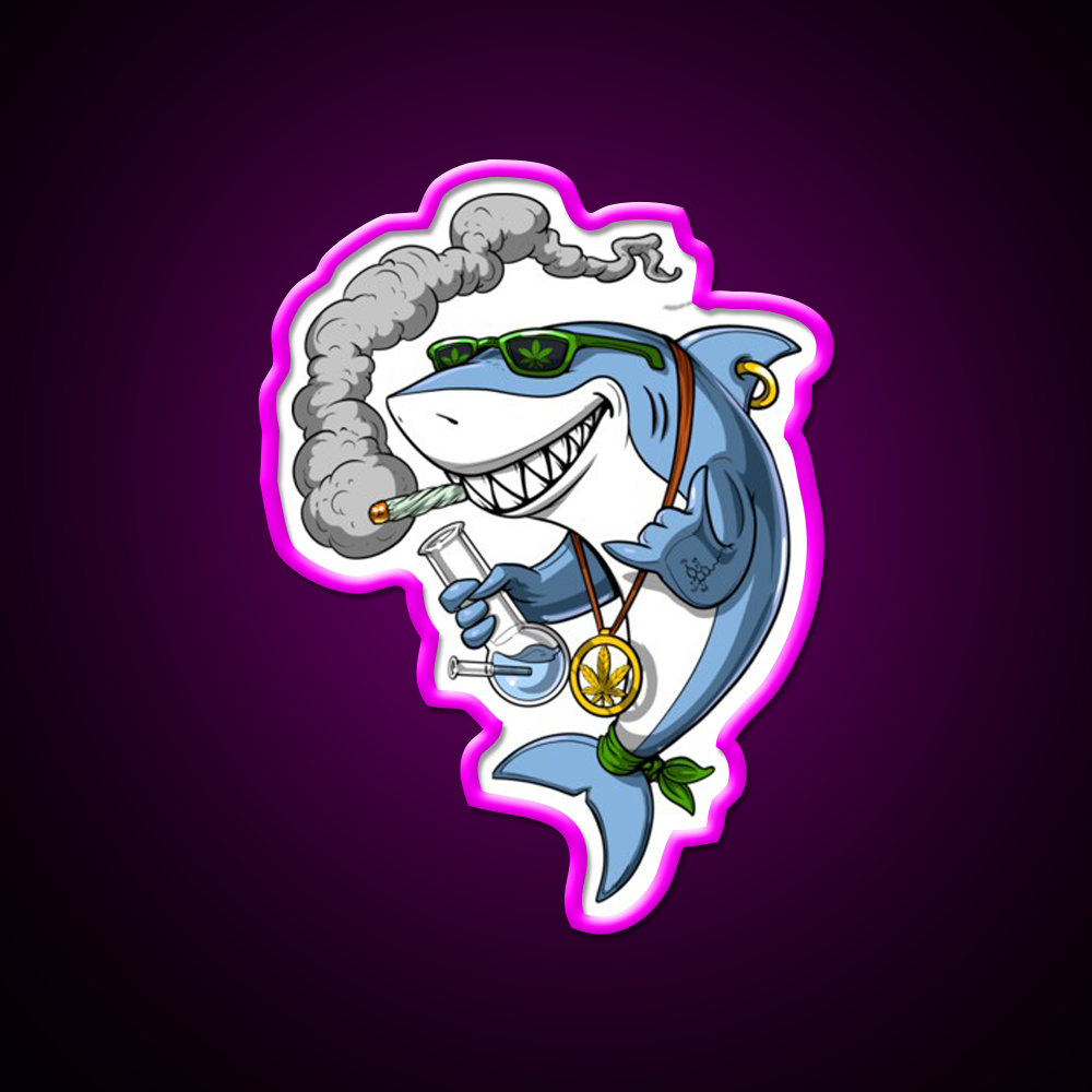 Shark Stoner Weed Hemp Inspired Green Leaf Led Neon Sign Rgb Color