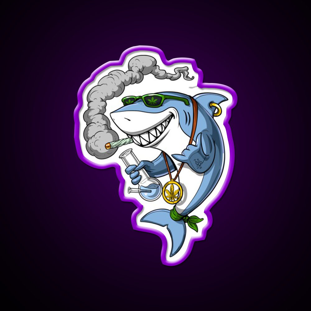 Shark Stoner Weed Hemp Inspired Green Leaf Led Neon Sign Rgb Color