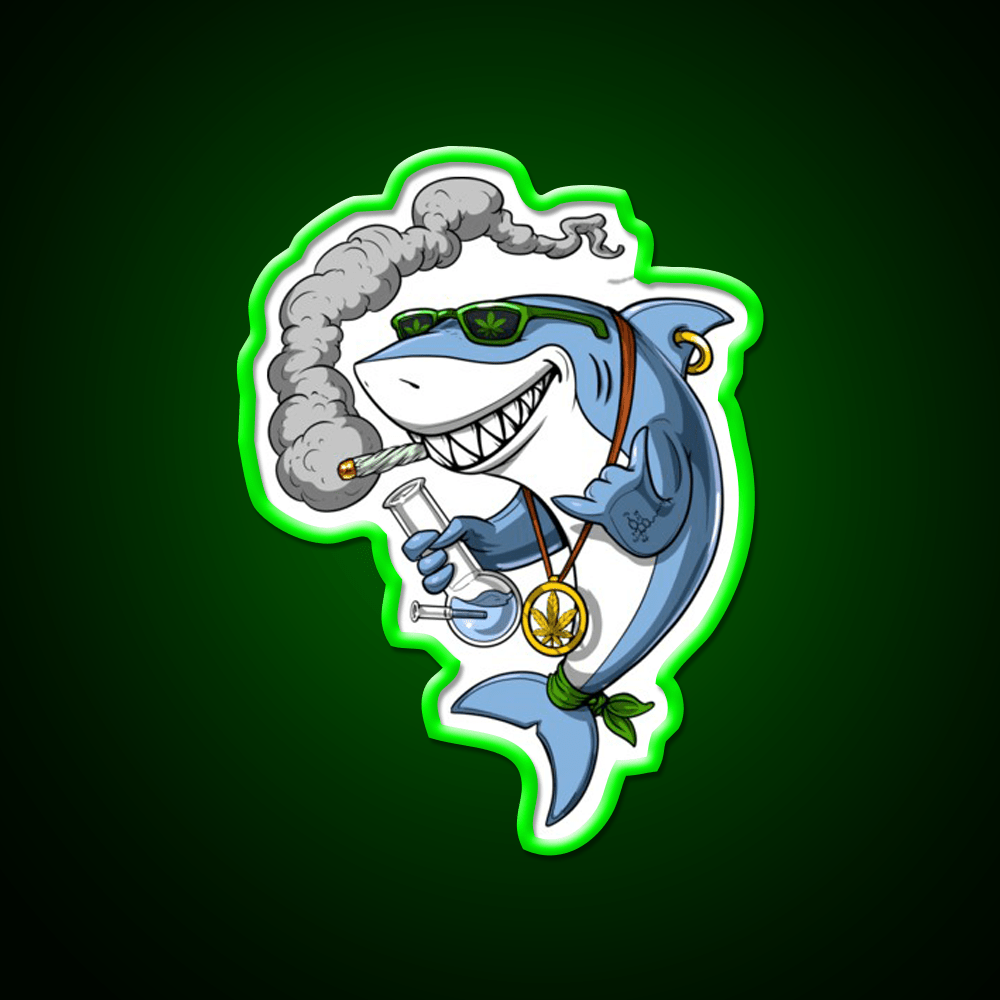 Shark Stoner Weed Hemp Inspired Green Leaf Led Neon Sign Rgb Color - Shineneon