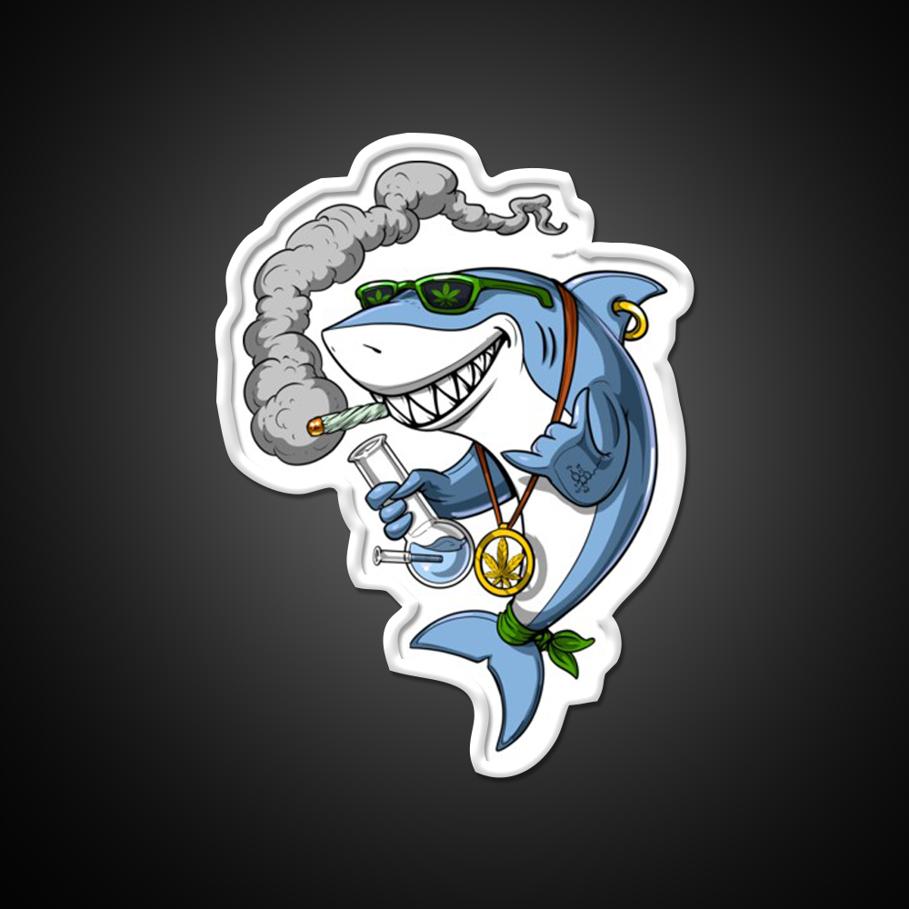 Shark Stoner Weed Hemp Inspired Green Leaf Led Neon Sign Rgb Color