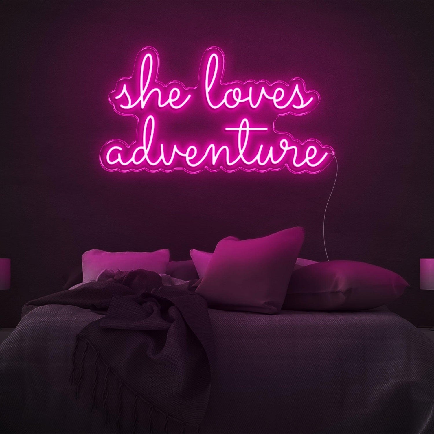She Loves Adventure Bright Pink Led Neon Sign For Bedroom Wall Decor | Shineneon