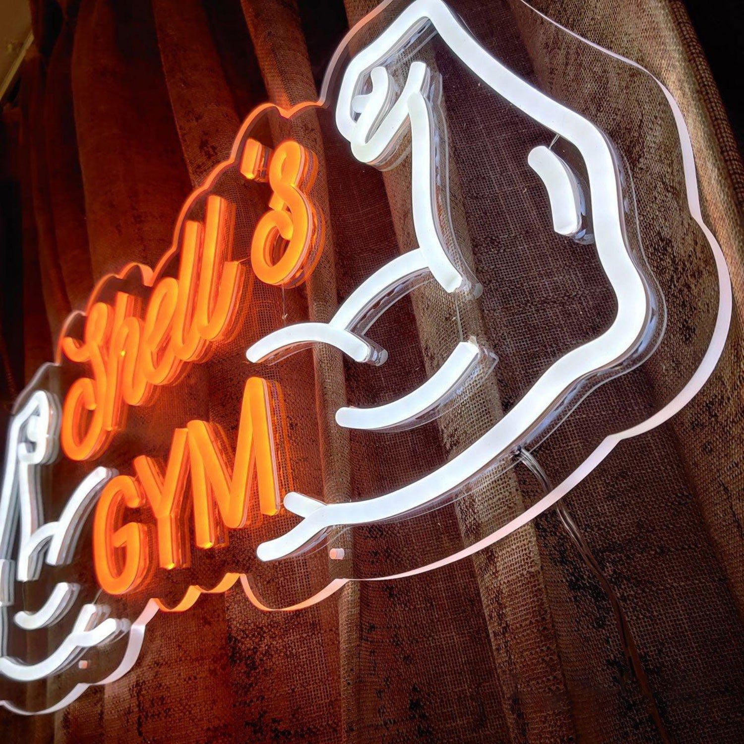 Shells Gym Yellow-White Muscle Arms Led Neon Sign For Gym Wall Decor | Shineneon