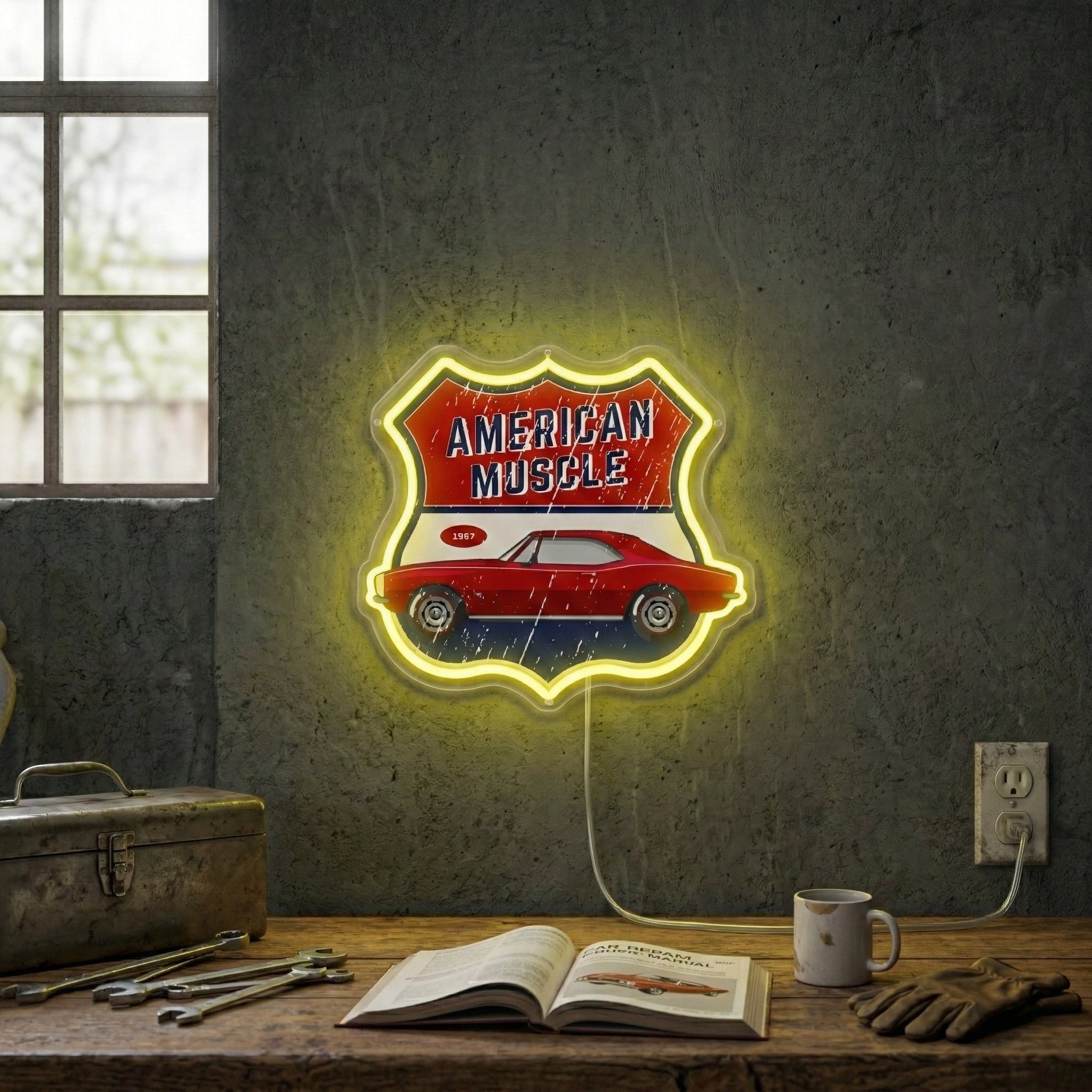 ShineNeon™ 1967 American Muscle Car LED Neon Sign - Retro Garage Wall Art USB Powered - Shineneon