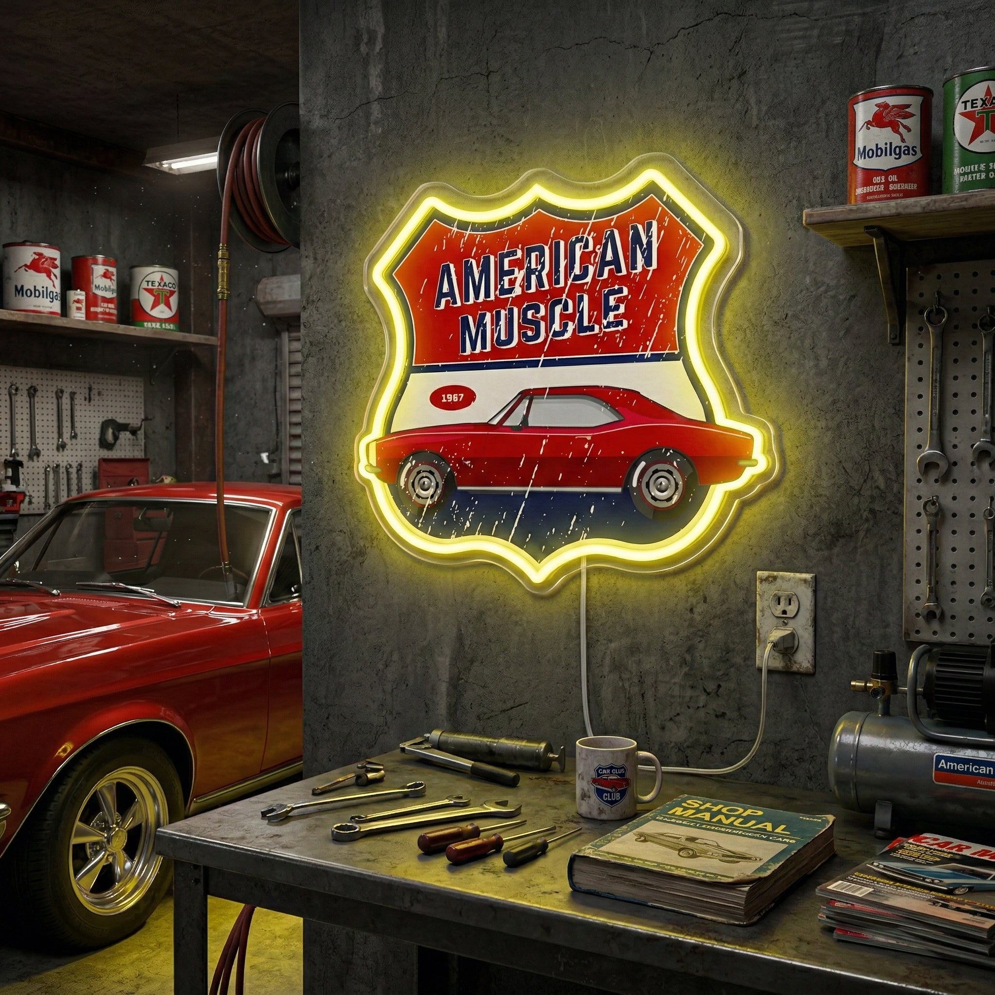 ShineNeon™ 1967 American Muscle Car LED Neon Sign - Retro Garage Wall Art USB Powered - Shineneon