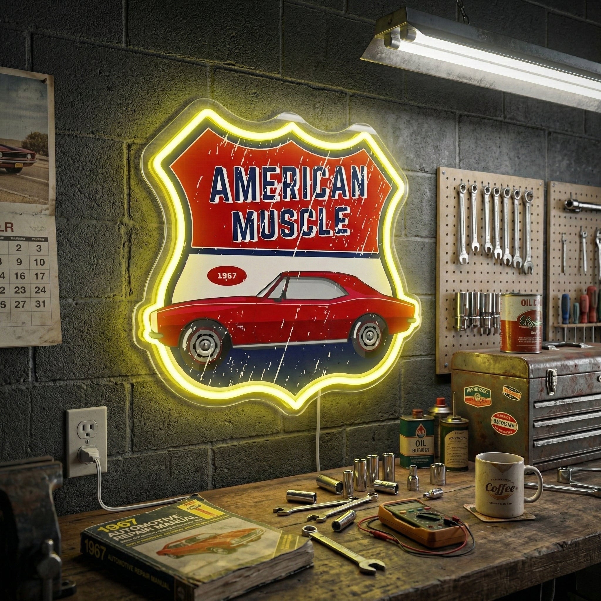 ShineNeon™ 1967 American Muscle Car LED Neon Sign - Retro Garage Wall Art USB Powered - Shineneon