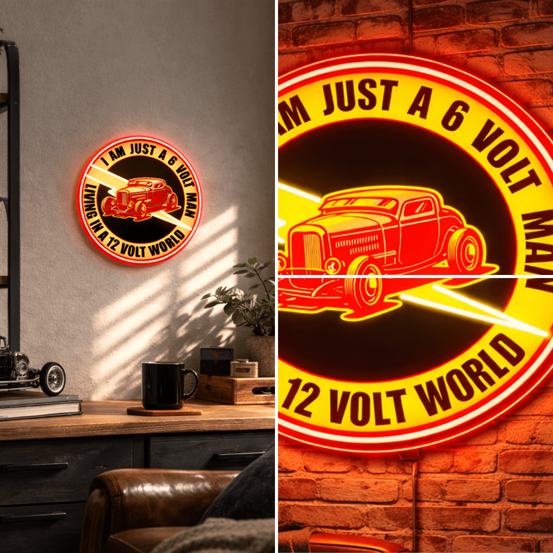 ShineNeon™ 6 Volt Man Retro Hot Rod LED Sign - Vintage Garage & Man Cave Wall Decor - Shineneon