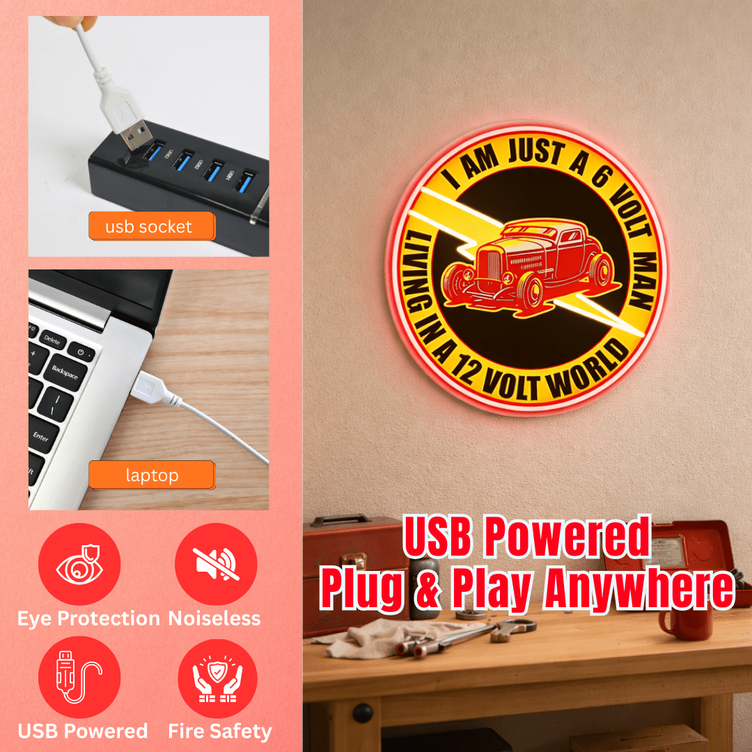 ShineNeon™ 6 Volt Man Retro Hot Rod LED Sign - Vintage Garage & Man Cave Wall Decor - Shineneon