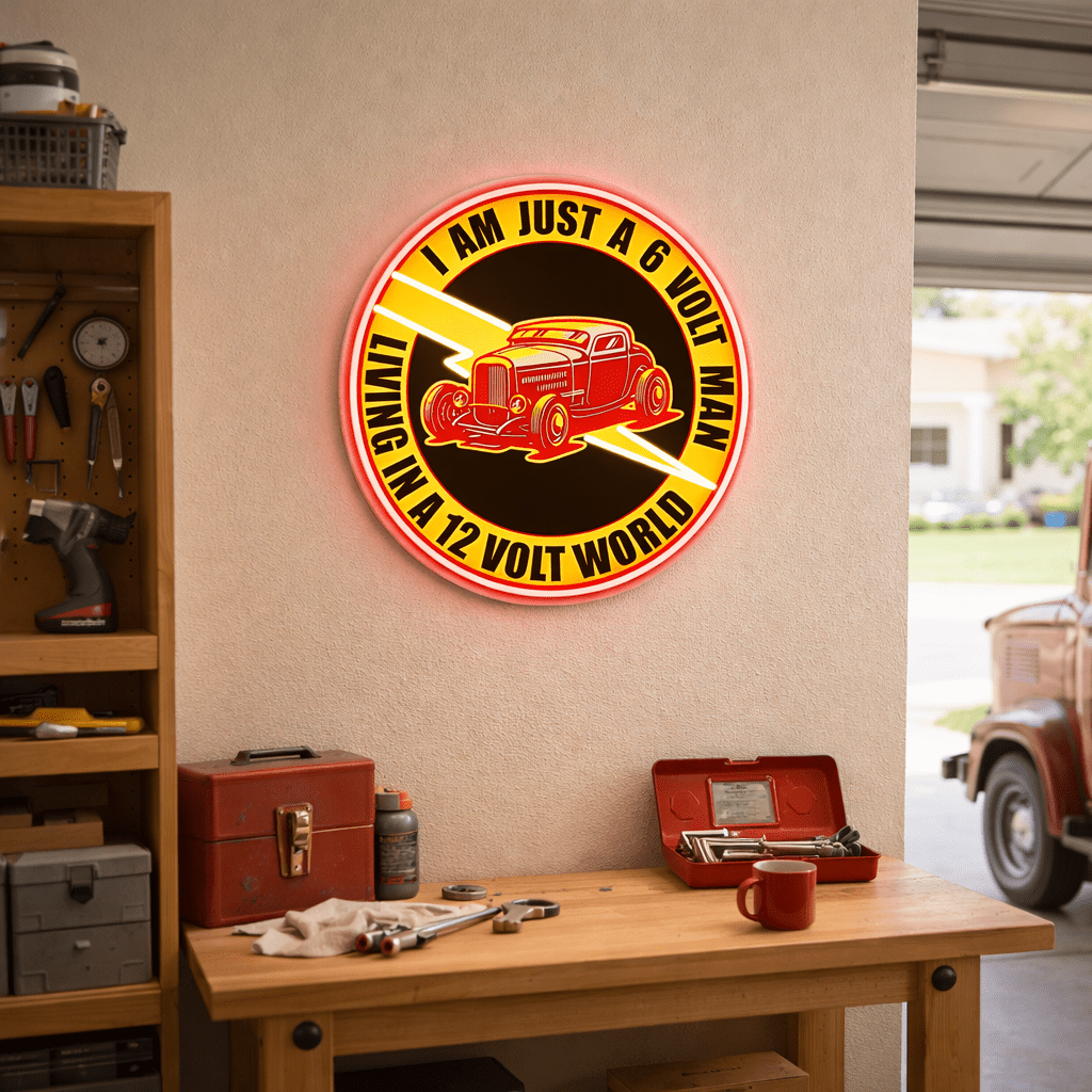 ShineNeon™ 6 Volt Man Retro Hot Rod LED Sign - Vintage Garage & Man Cave Wall Decor - Shineneon
