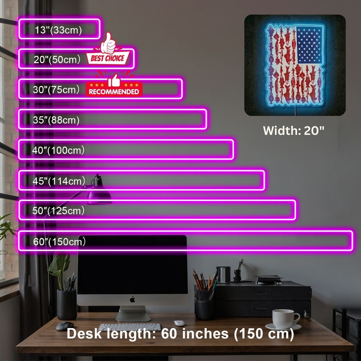 ShineNeon™ American Flag Fish Species Neon Sign Patriotic Angler Wall Art USB Powered - Shineneon