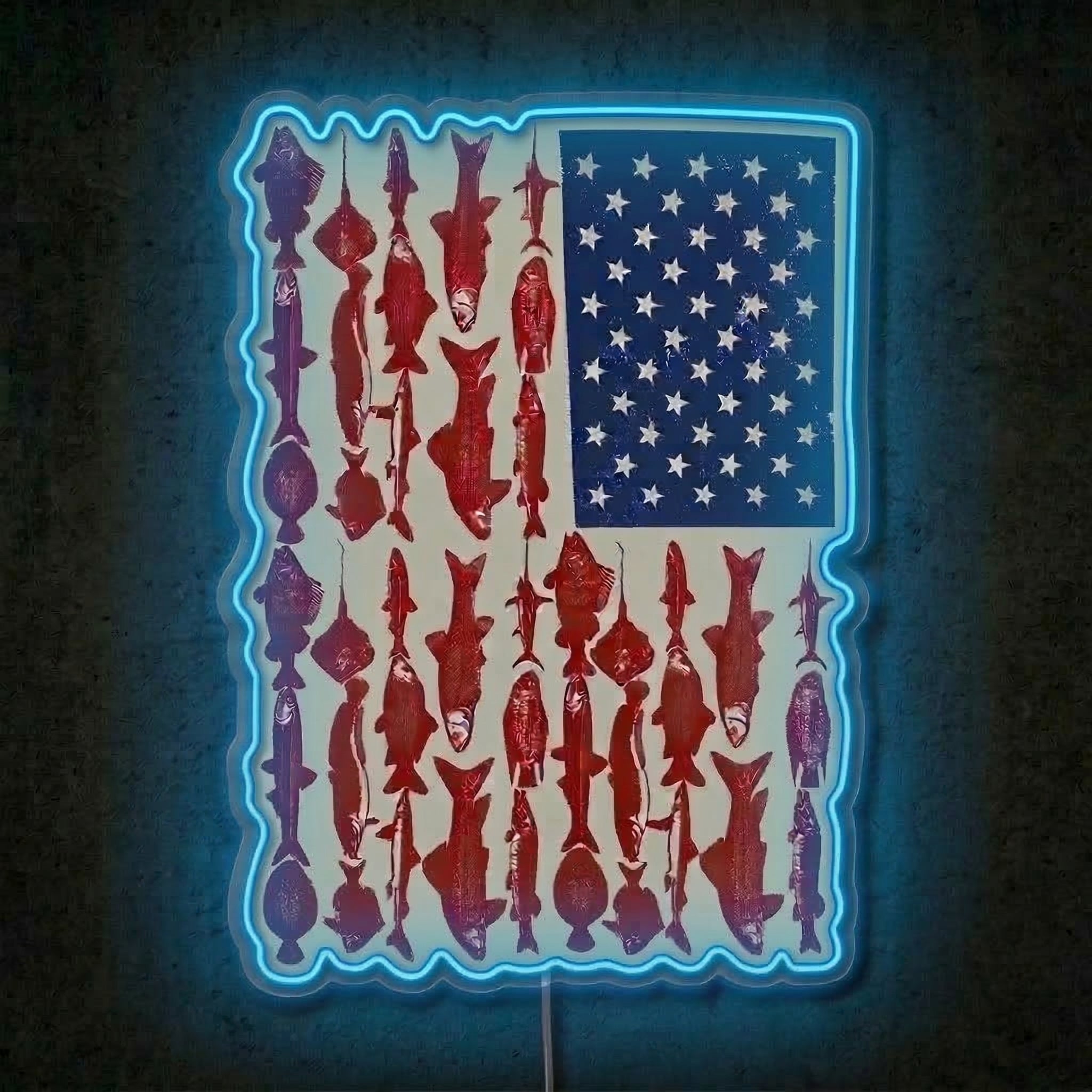 ShineNeon™ American Flag Fish Species Neon Sign Patriotic Angler Wall Art USB Powered - Shineneon