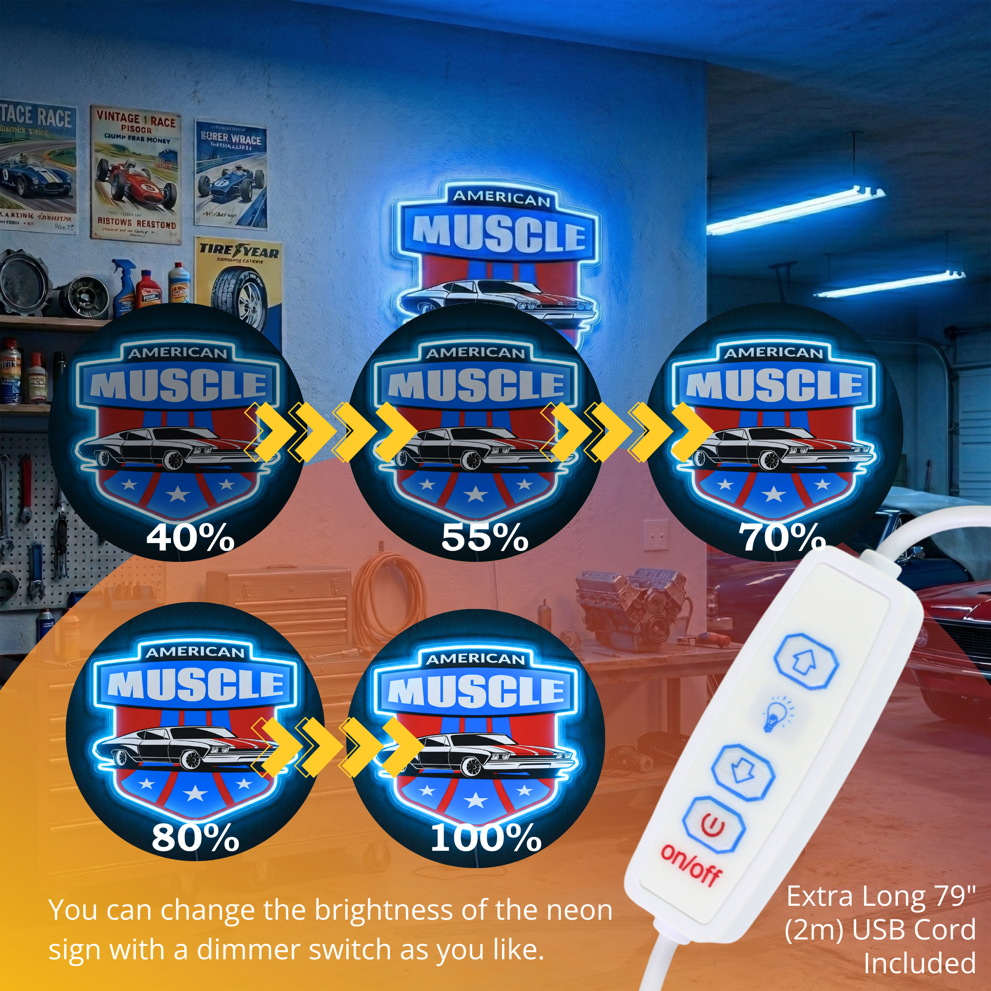 ShineNeon™ American Muscle Car LED Neon Sign Garage Wall Art USB Power - Shineneon