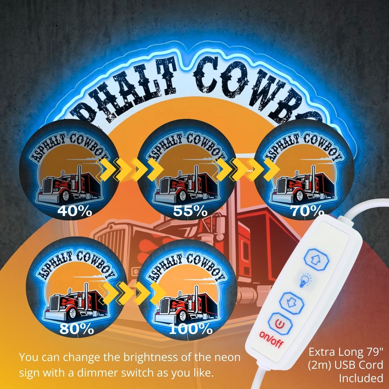 ShineNeon™ Asphalt Cowboy Semi Truck Neon Sign Big Rig Long Haul Decor USB Power Neon Sign - Shineneon