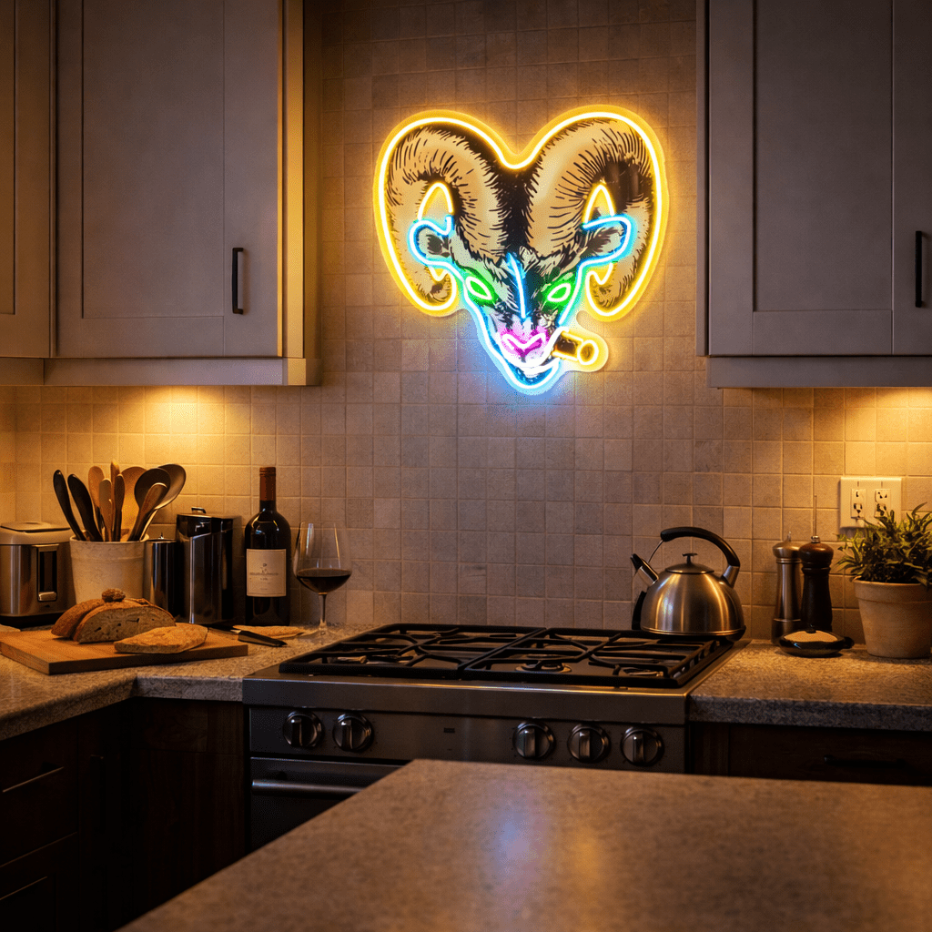 ShineNeon™ Badass Ram with Cigar LED Neon Sign - Gritty Neon Wall Art for Man Cave & Home Bar - Shineneon