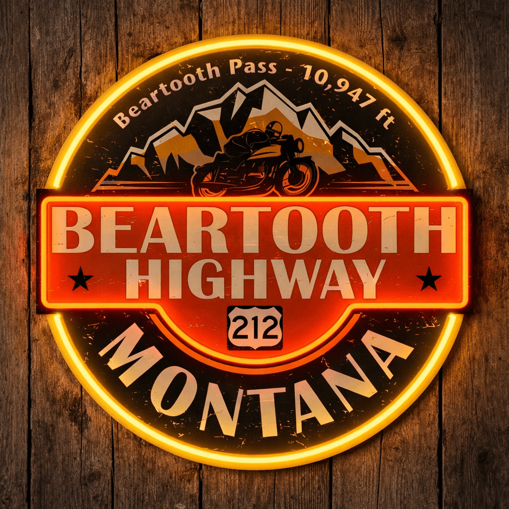 ShineNeon™ Beartooth Highway 212 Motorcycle Neon Sign - Retro Montana Garage & Man Cave Decor - Shineneon