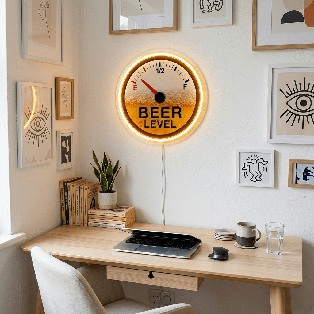 ShineNeon™ Beer Level Fuel Gauge LED Neon Sign - Retro Bar & Man Cave Wall Decor - Shineneon