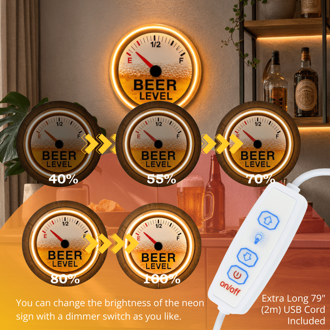 ShineNeon™ Beer Level Fuel Gauge LED Neon Sign - Retro Bar & Man Cave Wall Decor - Shineneon