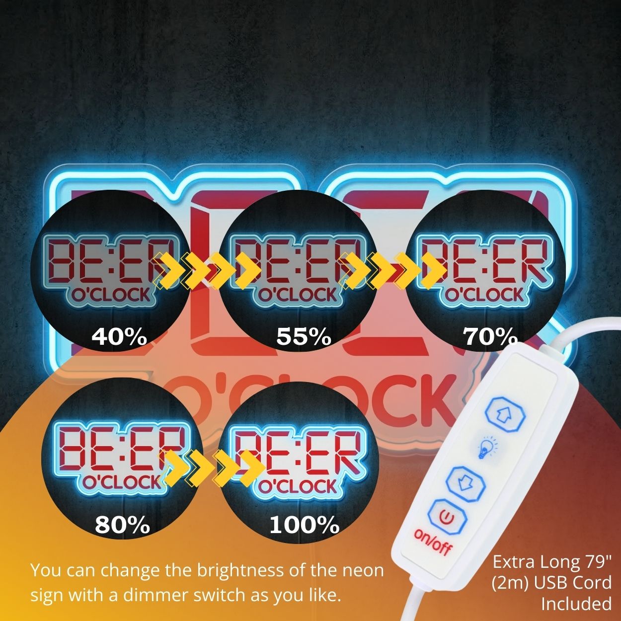 ShineNeon™ Beer O'Clock Digital Neon Sign Funny Home Bar Wall Decor USB Power Neon Sign - Shineneon