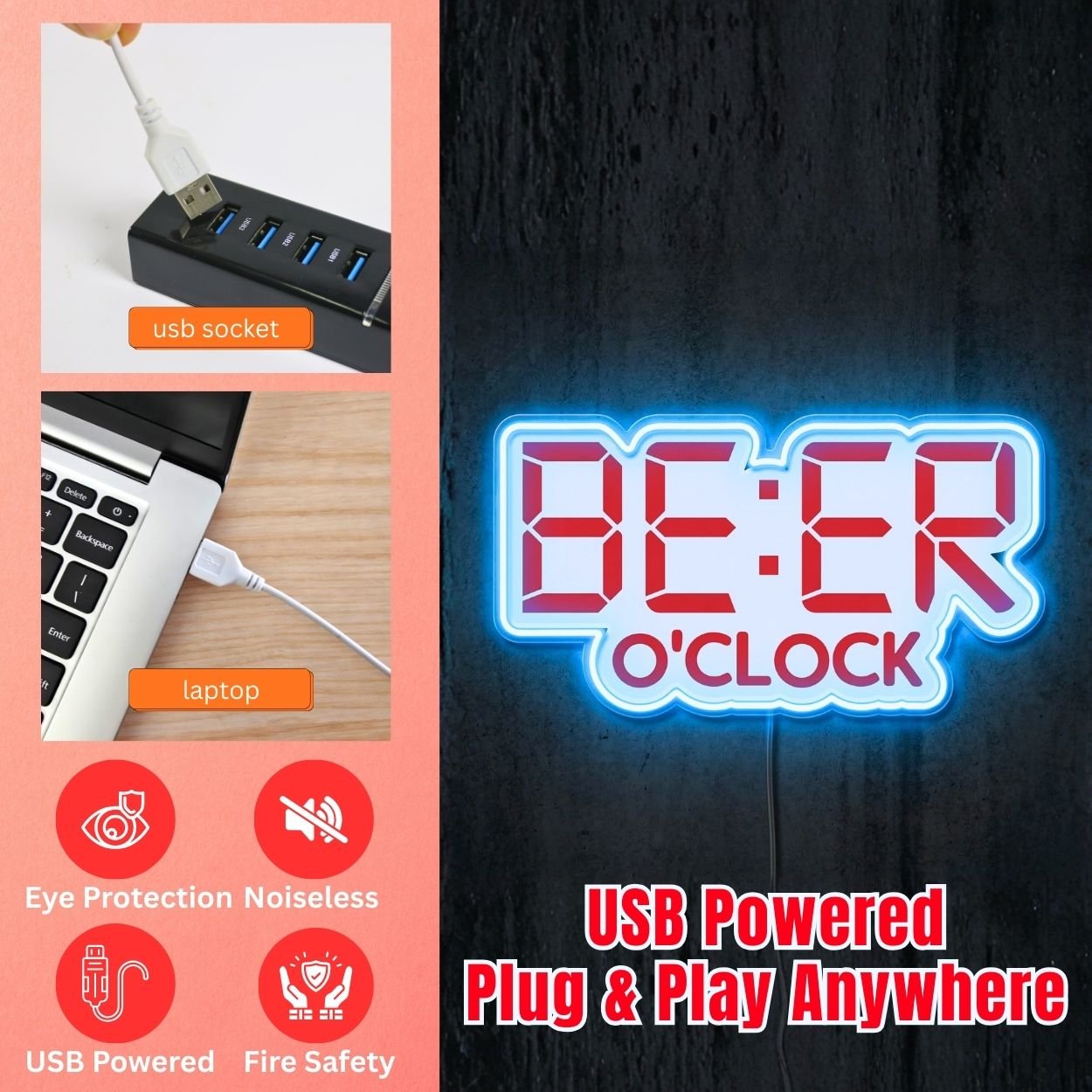 ShineNeon™ Beer O'Clock Digital Neon Sign Funny Home Bar Wall Decor USB Power Neon Sign - Shineneon