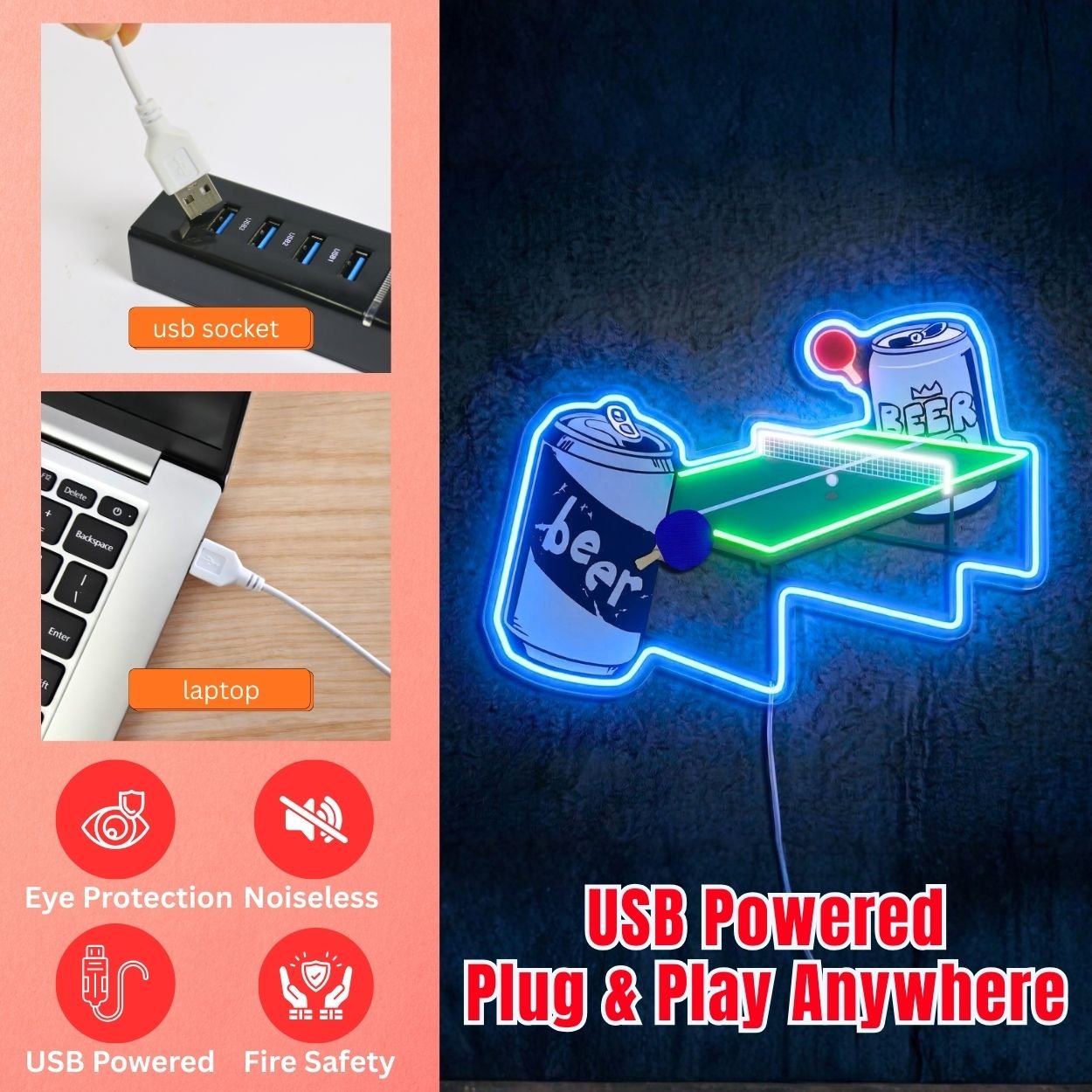 ShineNeon™ Beer Pong LED Neon Sign Funny Game Room Wall Decor Pub Vibe USB Power - Shineneon