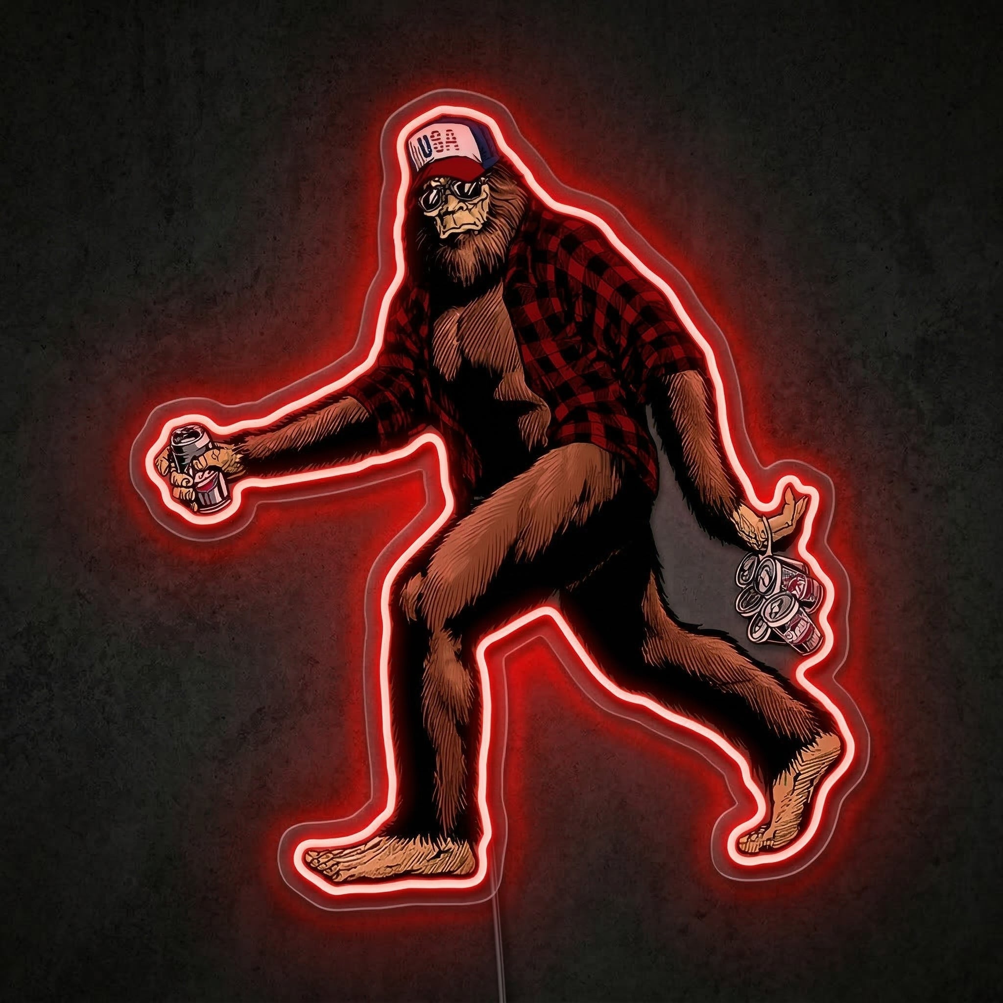 ShineNeon™ Bigfoot Beer Run Neon Sign Red Plaid Sasquatch Man Cave Decor USB Power Neon Sign - Shineneon