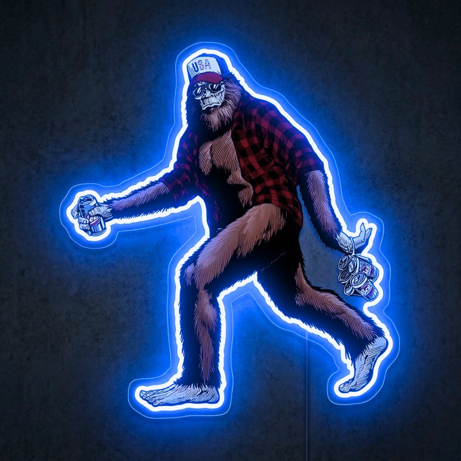 ShineNeon™ Bigfoot Beer Run Neon Sign Red Plaid Sasquatch Man Cave Decor USB Power Neon Sign - Shineneon
