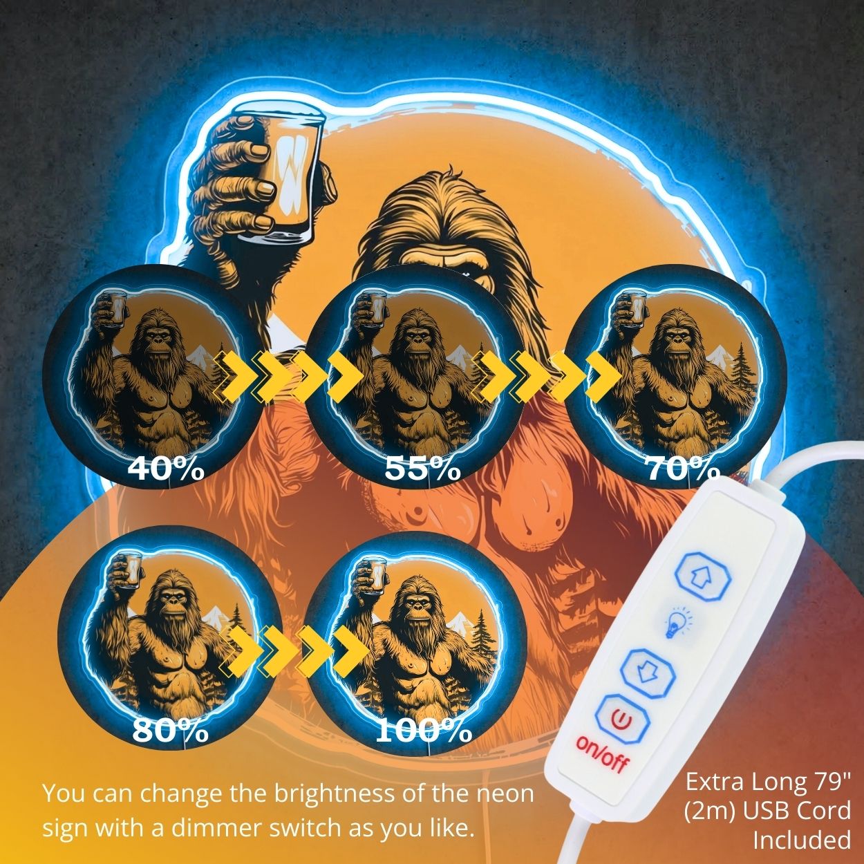 ShineNeon™ Bigfoot Cheers Sunset Neon Sign Mountain Sasquatch Bar Decor USB Power Neon Sign - Shineneon