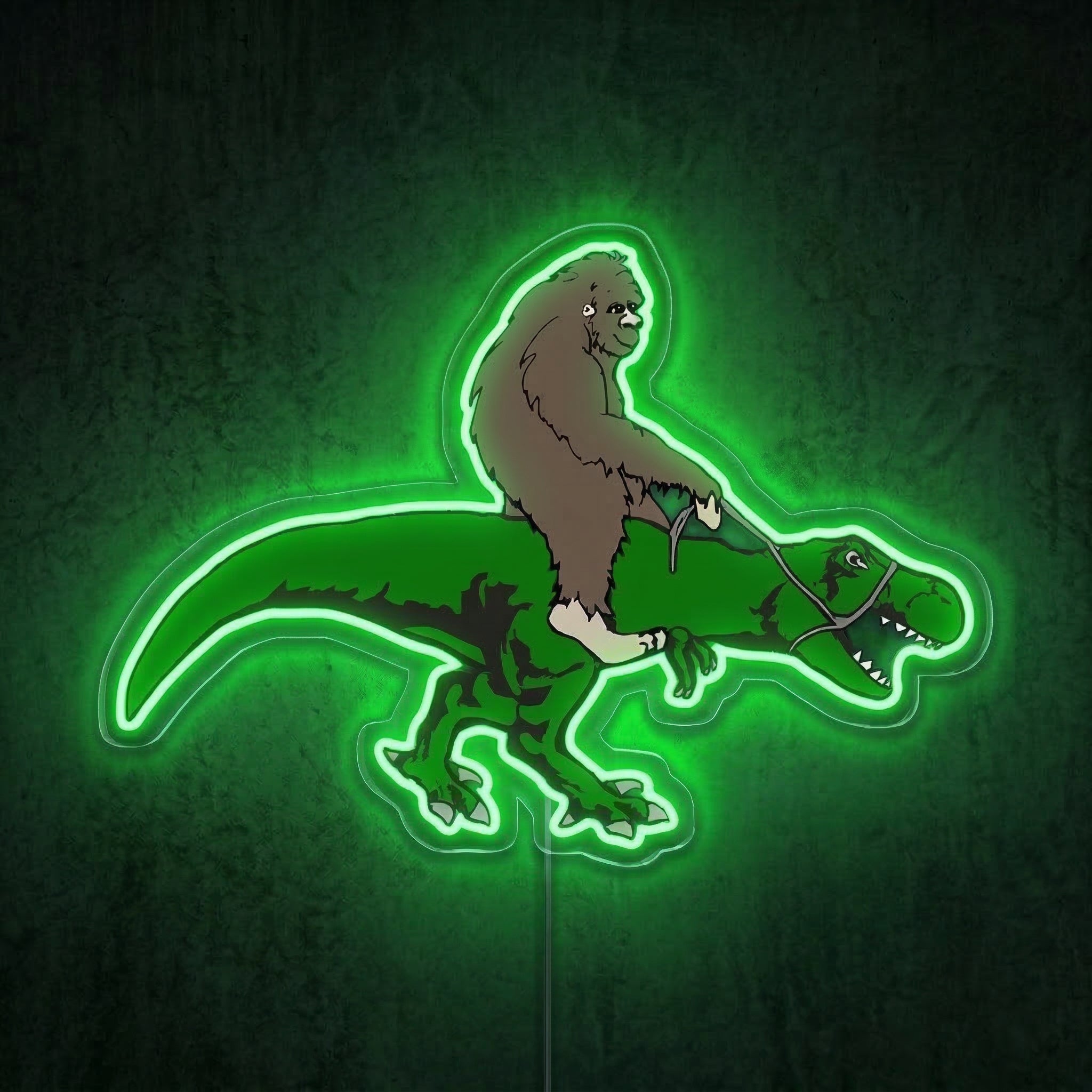 ShineNeon™ Bigfoot Riding T - Rex Neon Sign Funny Sasquatch Dinosaur Wall Art USB Power - Shineneon