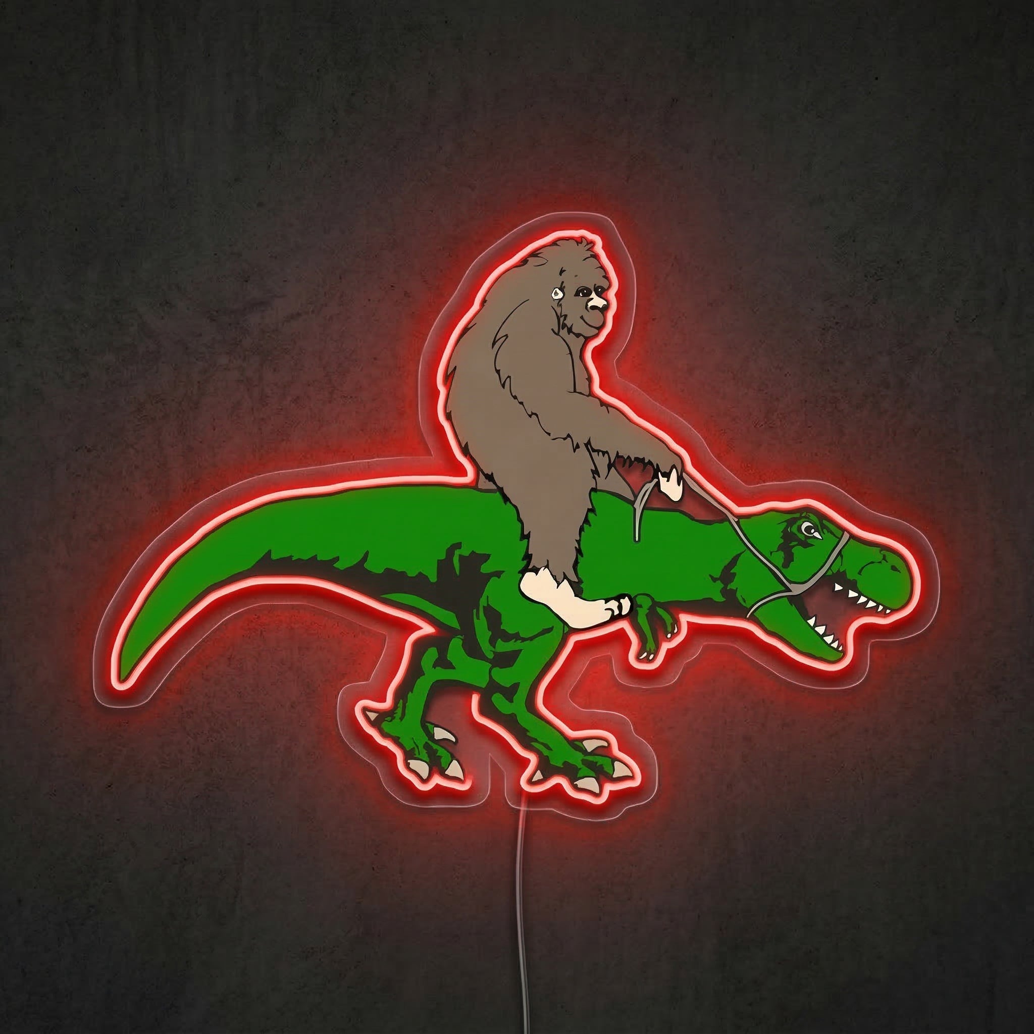 ShineNeon™ Bigfoot Riding T - Rex Neon Sign Funny Sasquatch Dinosaur Wall Art USB Power - Shineneon
