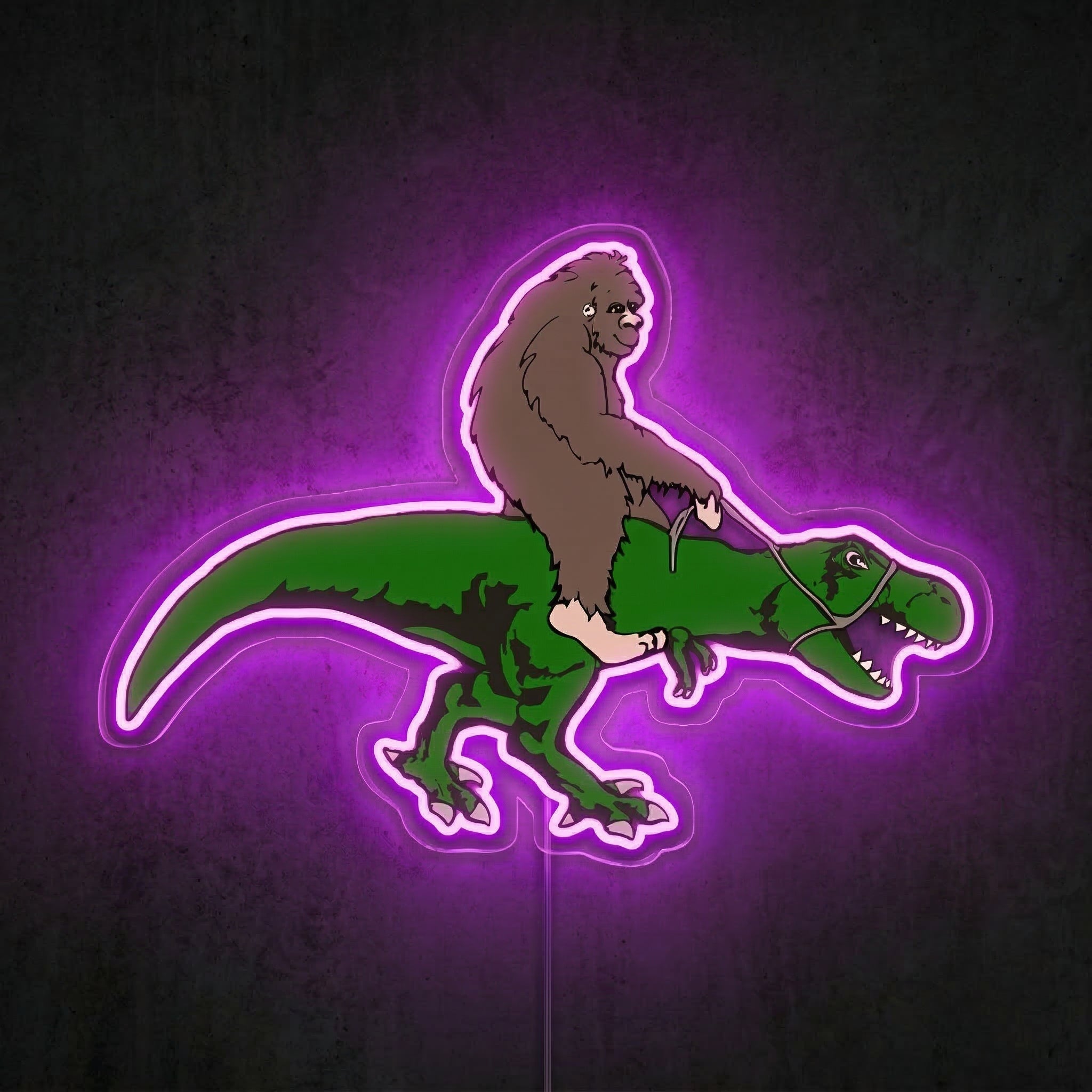 ShineNeon™ Bigfoot Riding T - Rex Neon Sign Funny Sasquatch Dinosaur Wall Art USB Power - Shineneon