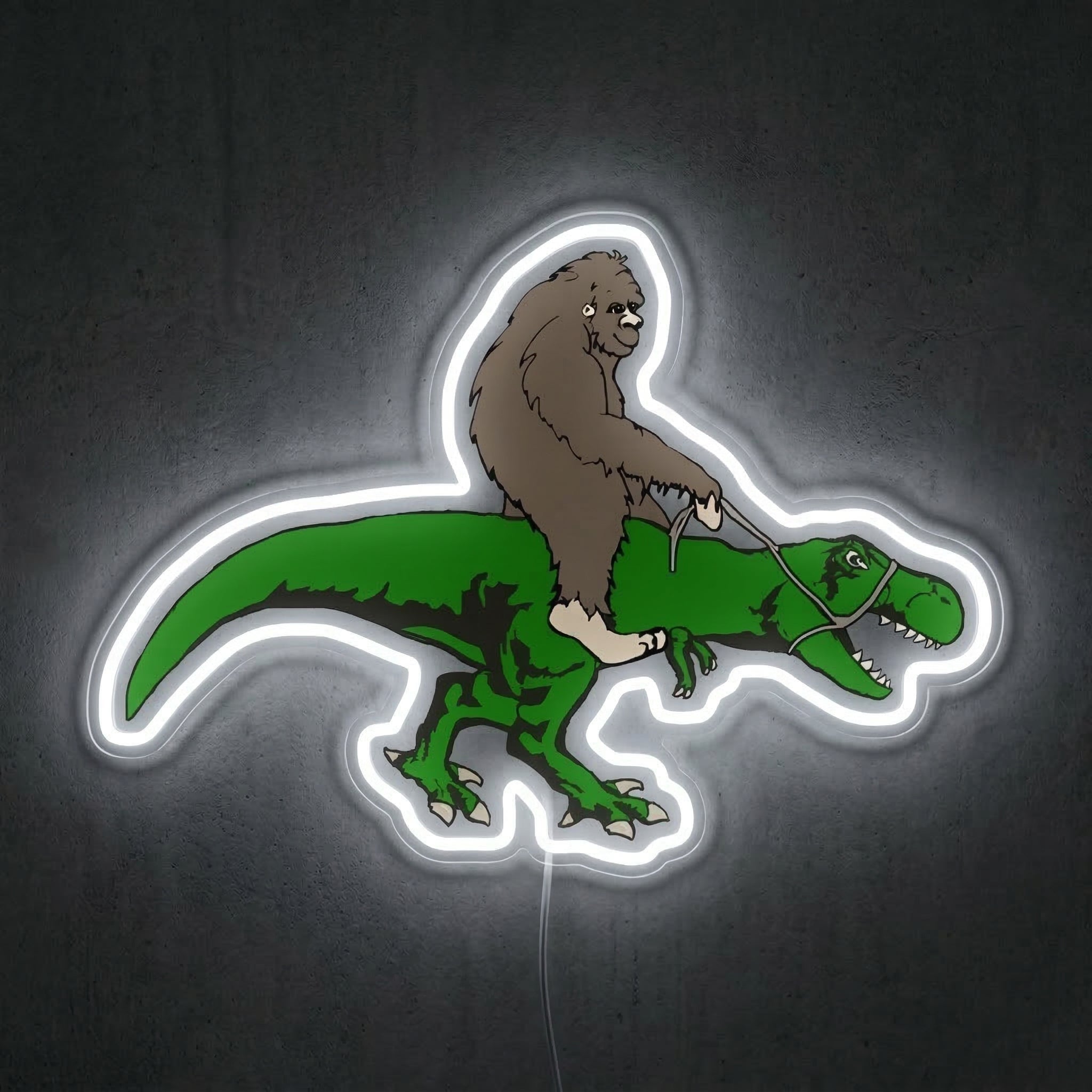 ShineNeon™ Bigfoot Riding T - Rex Neon Sign Funny Sasquatch Dinosaur Wall Art USB Power - Shineneon