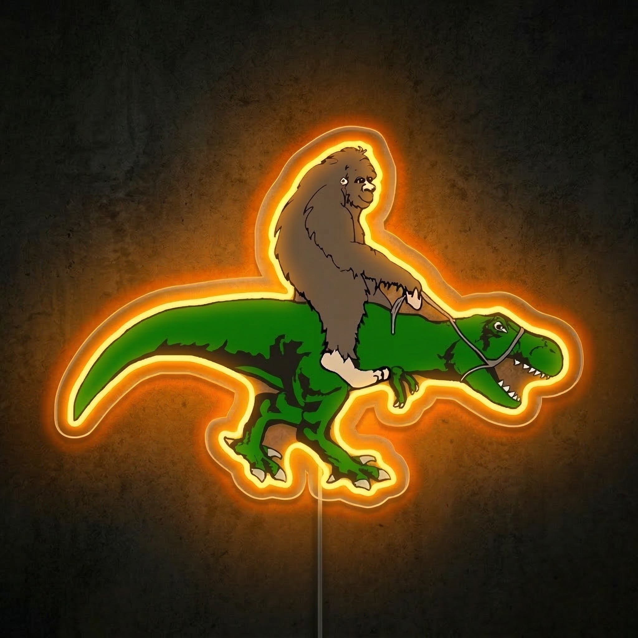 ShineNeon™ Bigfoot Riding T - Rex Neon Sign Funny Sasquatch Dinosaur Wall Art USB Power - Shineneon