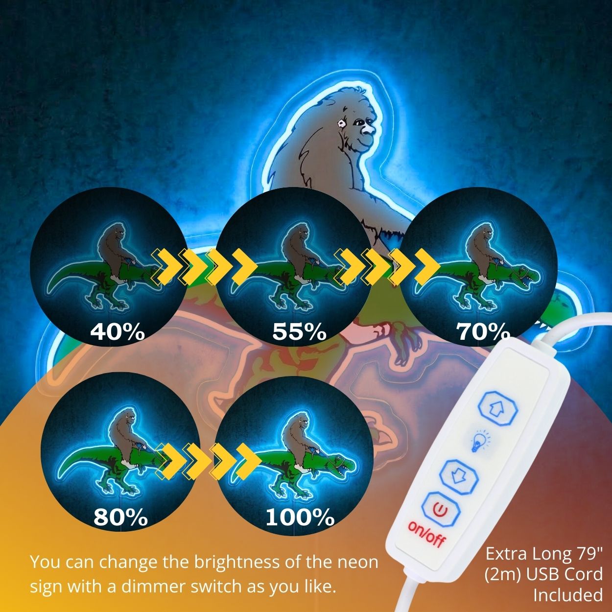 ShineNeon™ Bigfoot Riding T - Rex Neon Sign Funny Sasquatch Dinosaur Wall Art USB Power - Shineneon