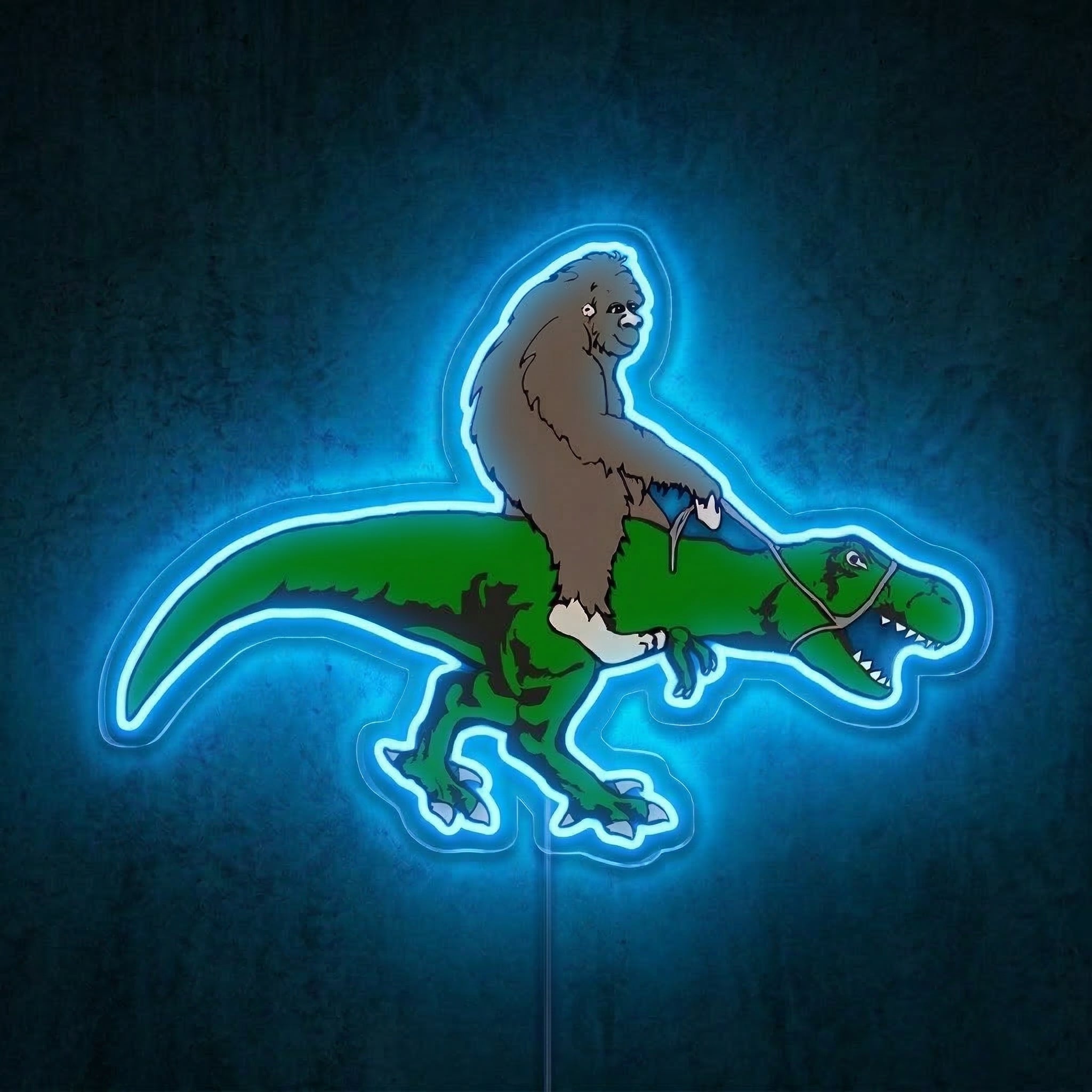 ShineNeon™ Bigfoot Riding T - Rex Neon Sign Funny Sasquatch Dinosaur Wall Art USB Power - Shineneon