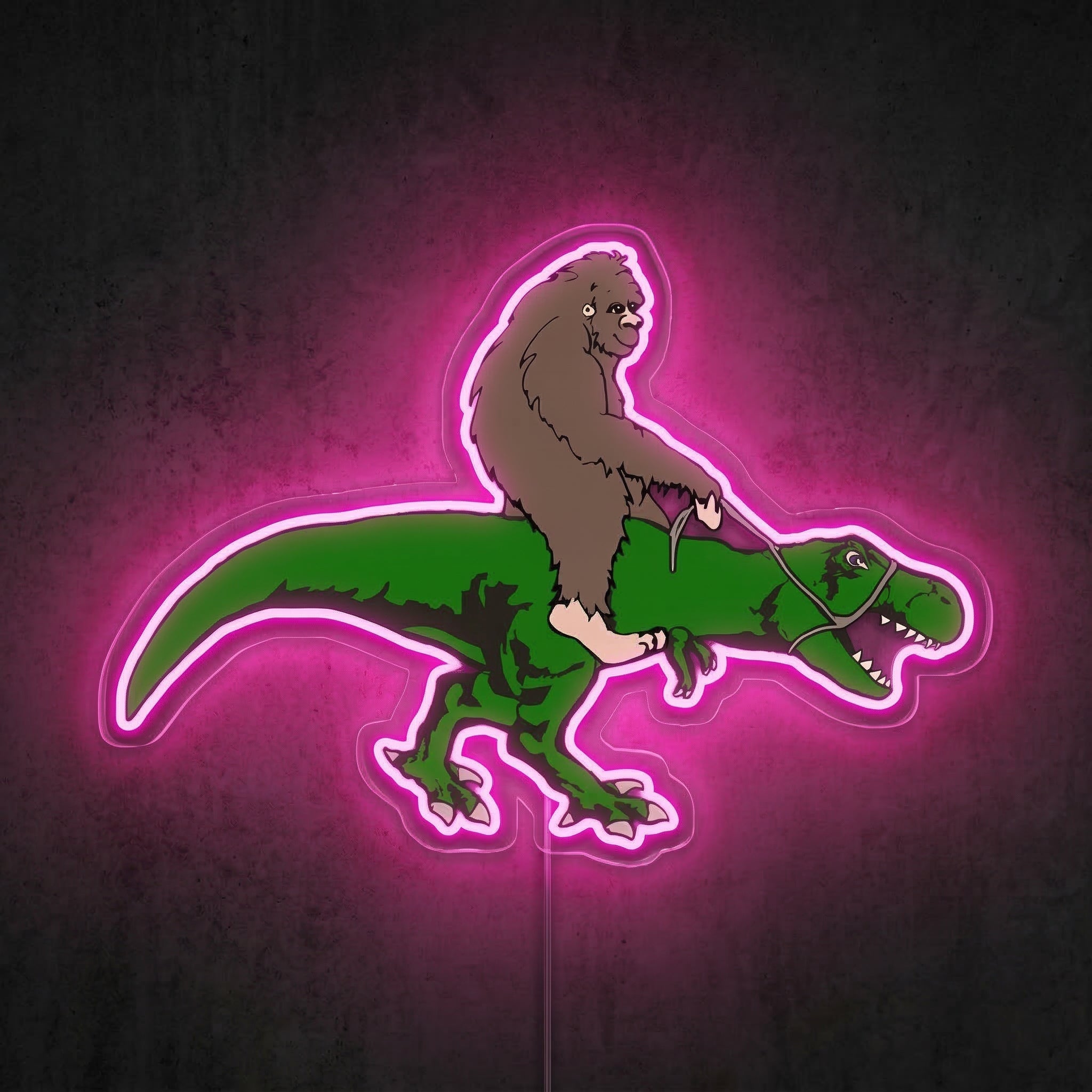 ShineNeon™ Bigfoot Riding T - Rex Neon Sign Funny Sasquatch Dinosaur Wall Art USB Power - Shineneon