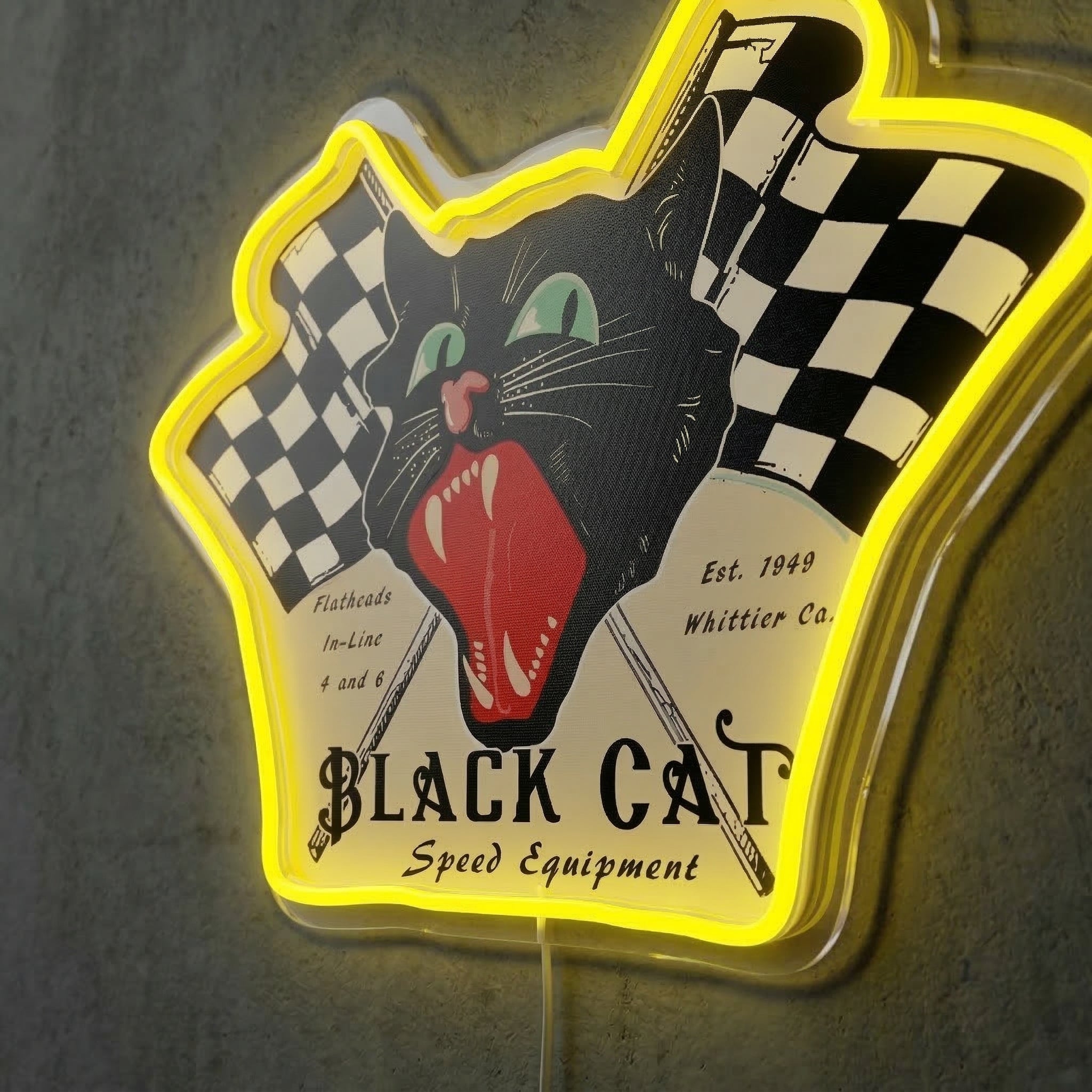 ShineNeon™ Black Cat Speed Equipment LED Sign Retro Hot Rod Garage & Man Cave Decor USB Power - Shineneon