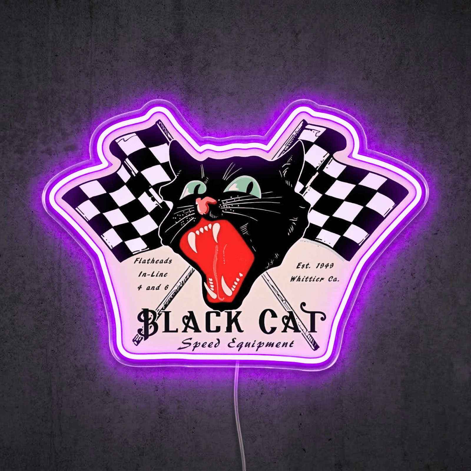 ShineNeon™ Black Cat Speed Equipment LED Sign Retro Hot Rod Garage & Man Cave Decor USB Power - Shineneon