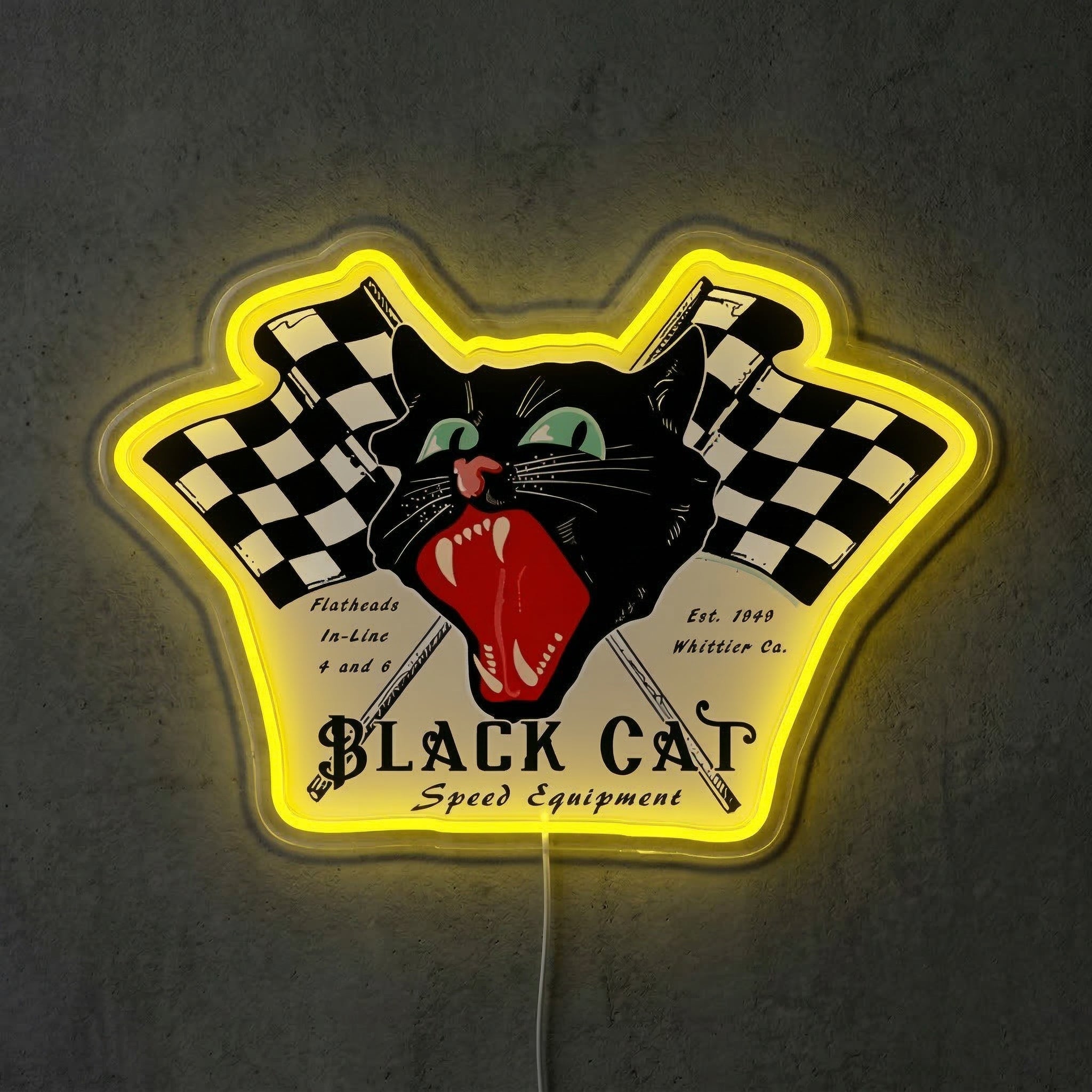 ShineNeon™ Black Cat Speed Equipment LED Sign Retro Hot Rod Garage & Man Cave Decor USB Power - Shineneon
