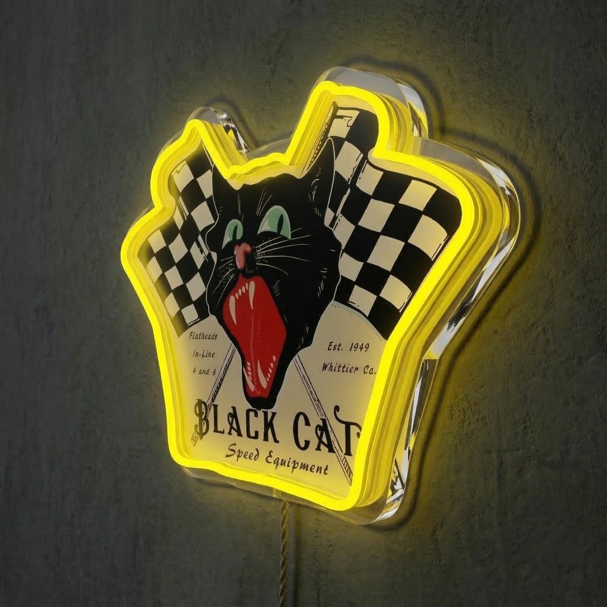 ShineNeon™ Black Cat Speed Equipment LED Sign Retro Hot Rod Garage & Man Cave Decor USB Power - Shineneon