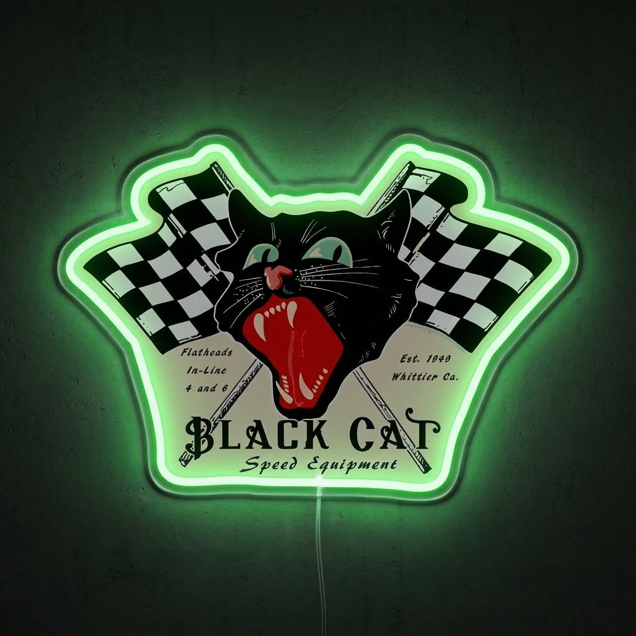 ShineNeon™ Black Cat Speed Equipment LED Sign Retro Hot Rod Garage & Man Cave Decor USB Power - Shineneon