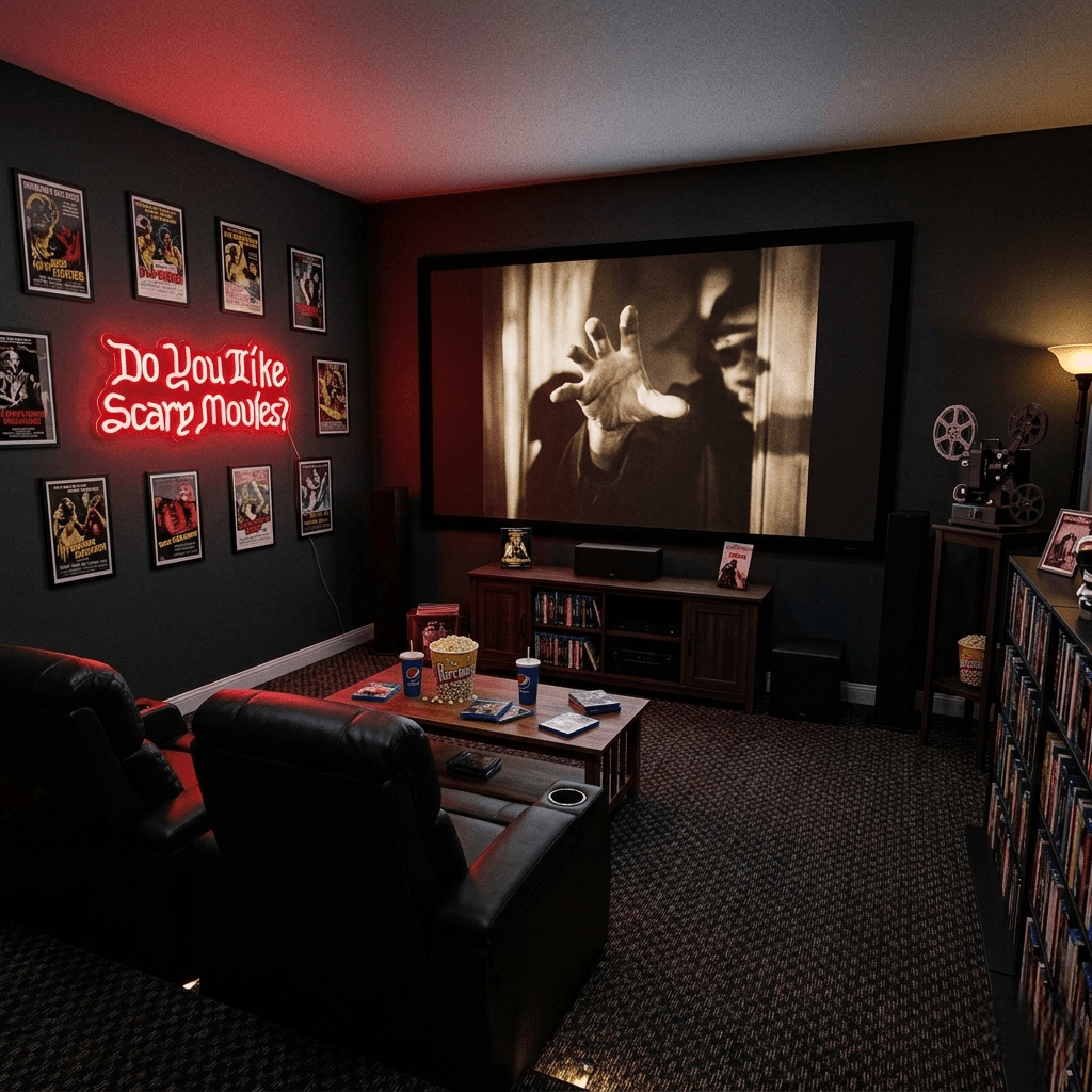 ShineNeon™ Blood Red Scary Movies LED Sign Spooky Home Theater Vibe - Shineneon