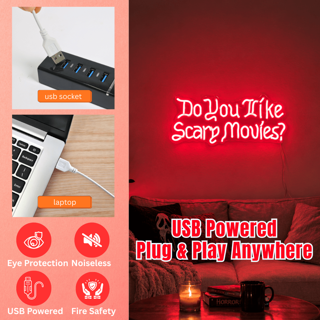 ShineNeon™ Blood Red Scary Movies LED Sign Spooky Home Theater Vibe - Shineneon