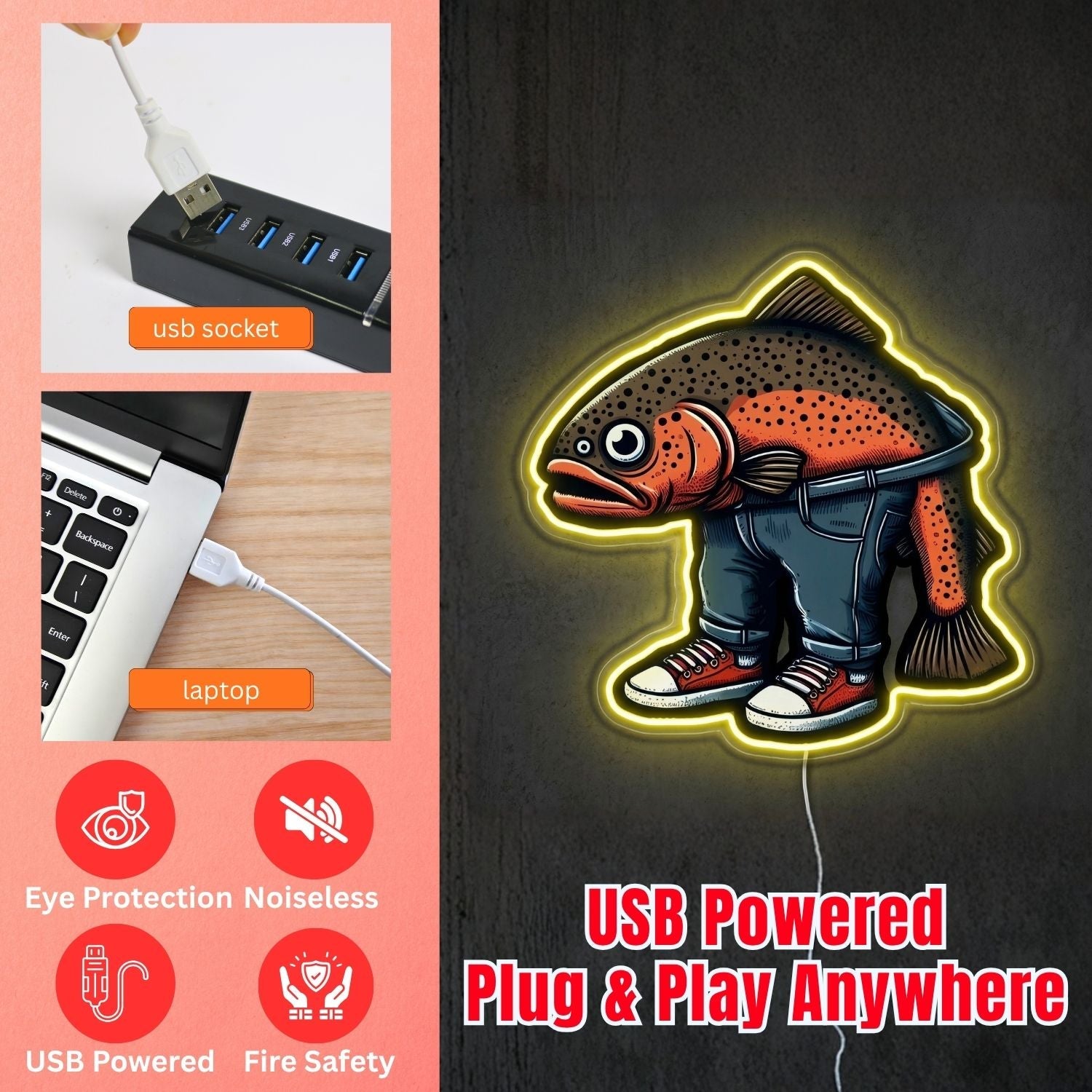 ShineNeon™ Boots Fish Character neon sign USB Power - Shineneon