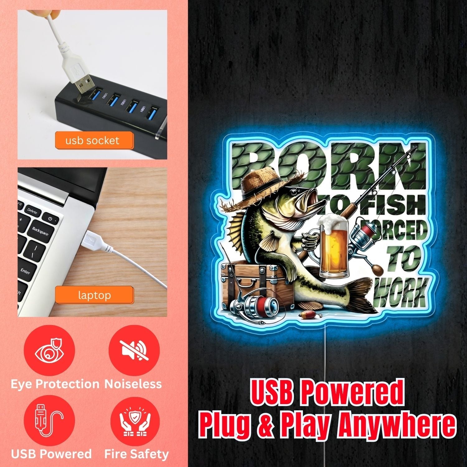 ShineNeon™ Born To Fish neon sign USB Power - Shineneon