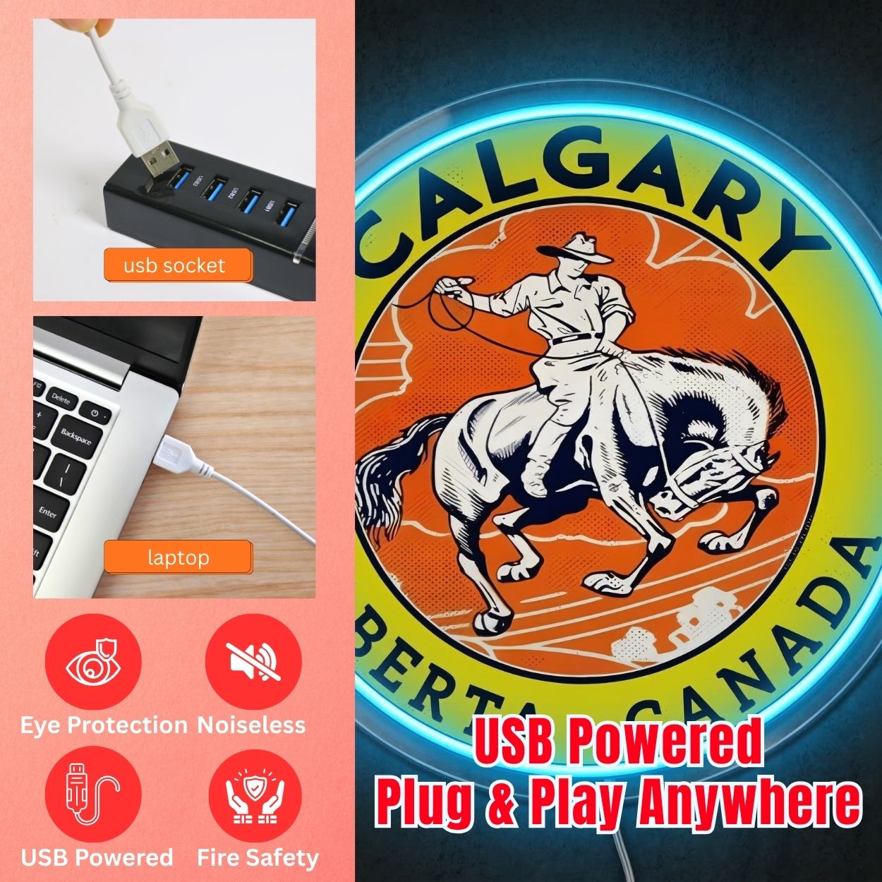 ShineNeon™ Calgary Alberta LED Neon Sign Cowboy Rodeo Western Wall Decor USB Power - Shineneon